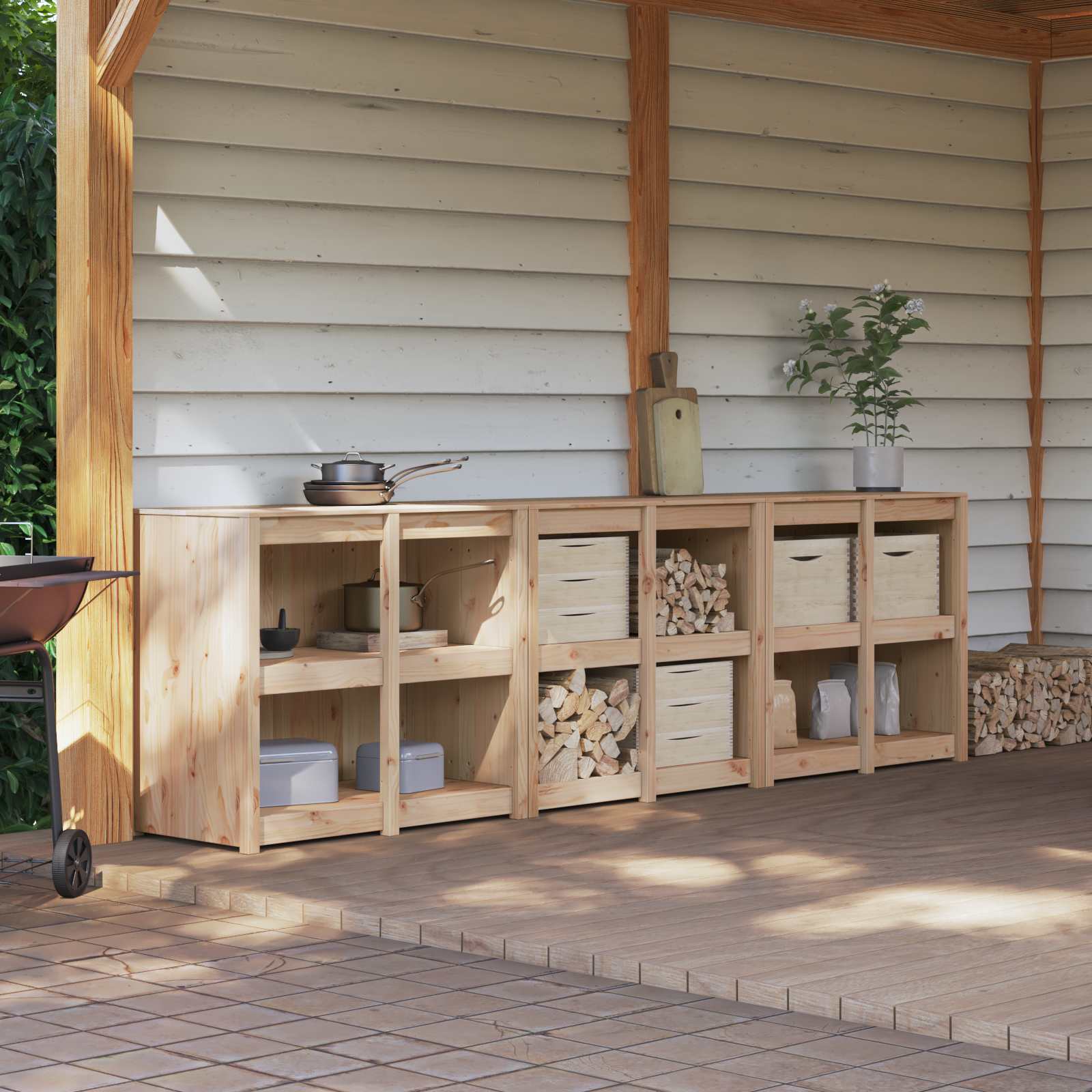 Outdoor Kitchen Cabinet MEPPEL 3 pcs Natural Solid Pine Wood