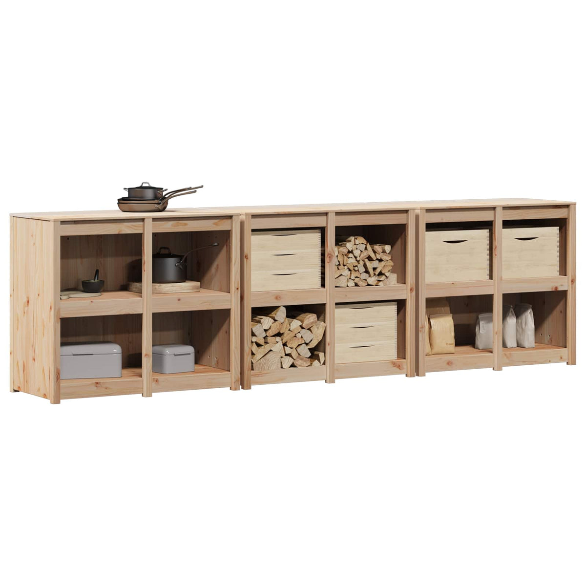 Outdoor Kitchen Cabinet MEPPEL 3 pcs Natural Solid Pine Wood