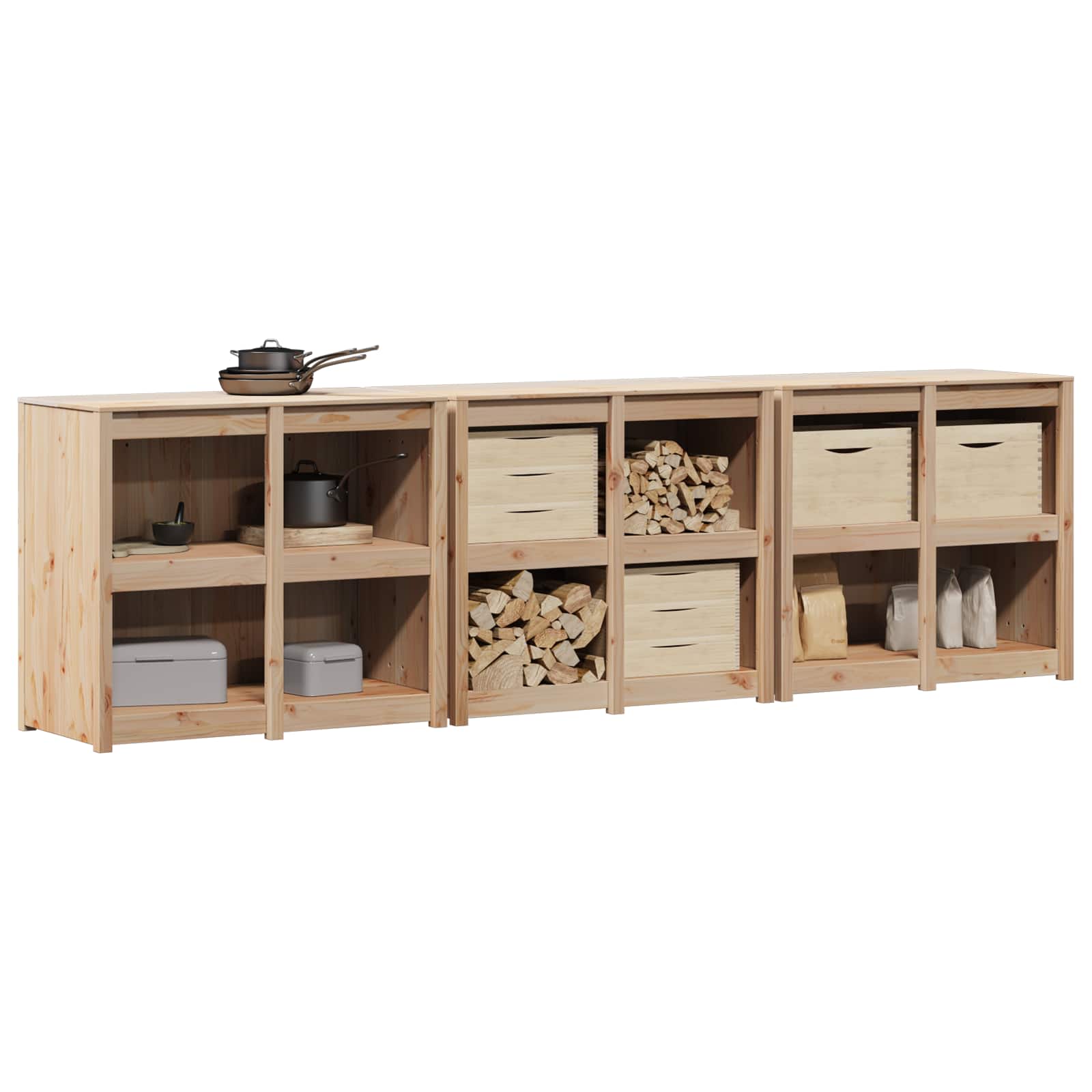 Outdoor Kitchen Cabinet MEPPEL 3 pcs Natural Solid Pine Wood