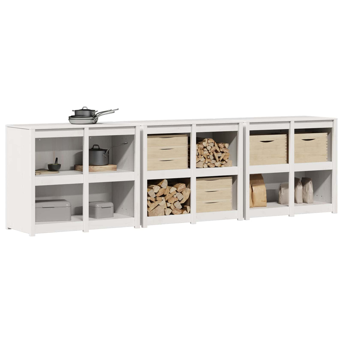 Outdoor Kitchen Cabinet MEPPEL 3 pcs White Solid Pine Wood