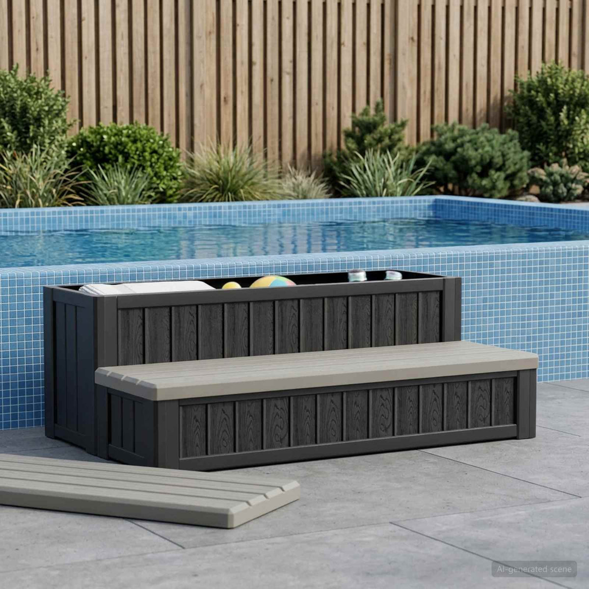 Hot Tub Step with Storage 2-Step Brown and Grey 93 x 57 x 35 cm