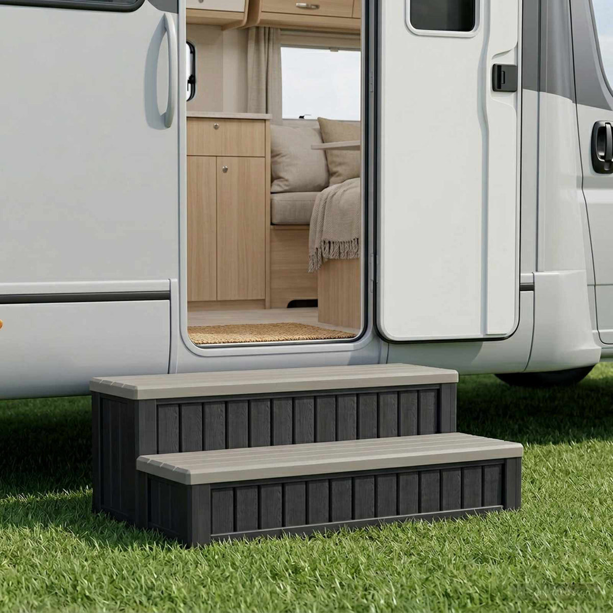 Hot Tub Step with Storage 2-Step Brown and Grey 93 x 57 x 35 cm