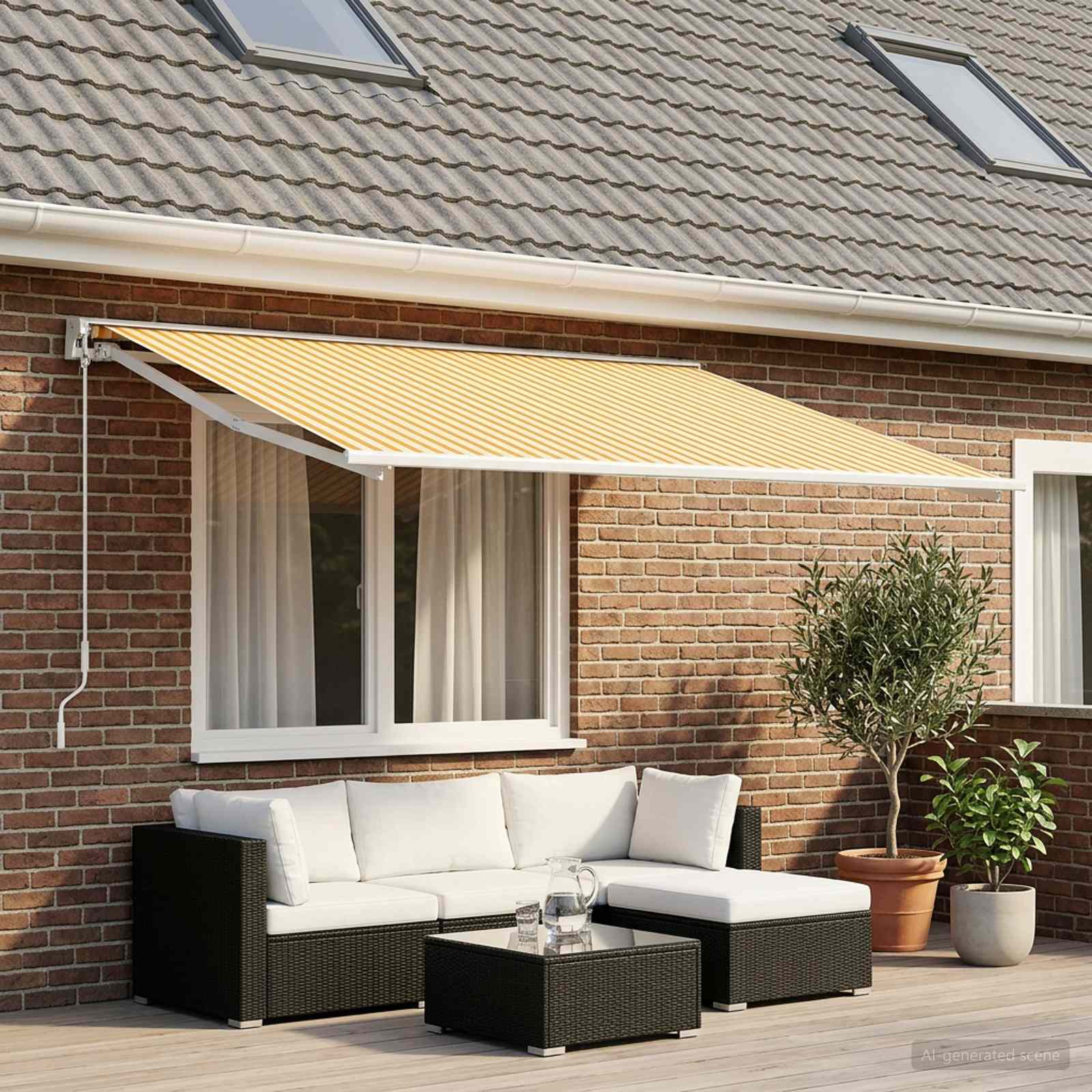 Awning Replacement Fabric Yellow and White 450 x 350 cm
