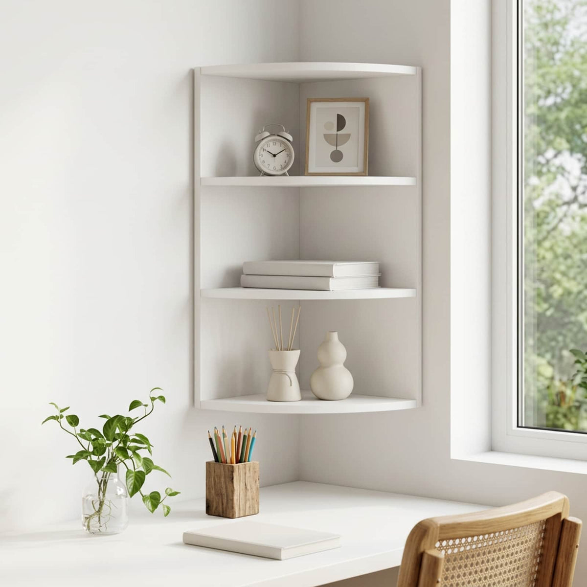 Wall Mounted Corner Shelf 3-Tier 31.5 x 31 x 60 cm White
