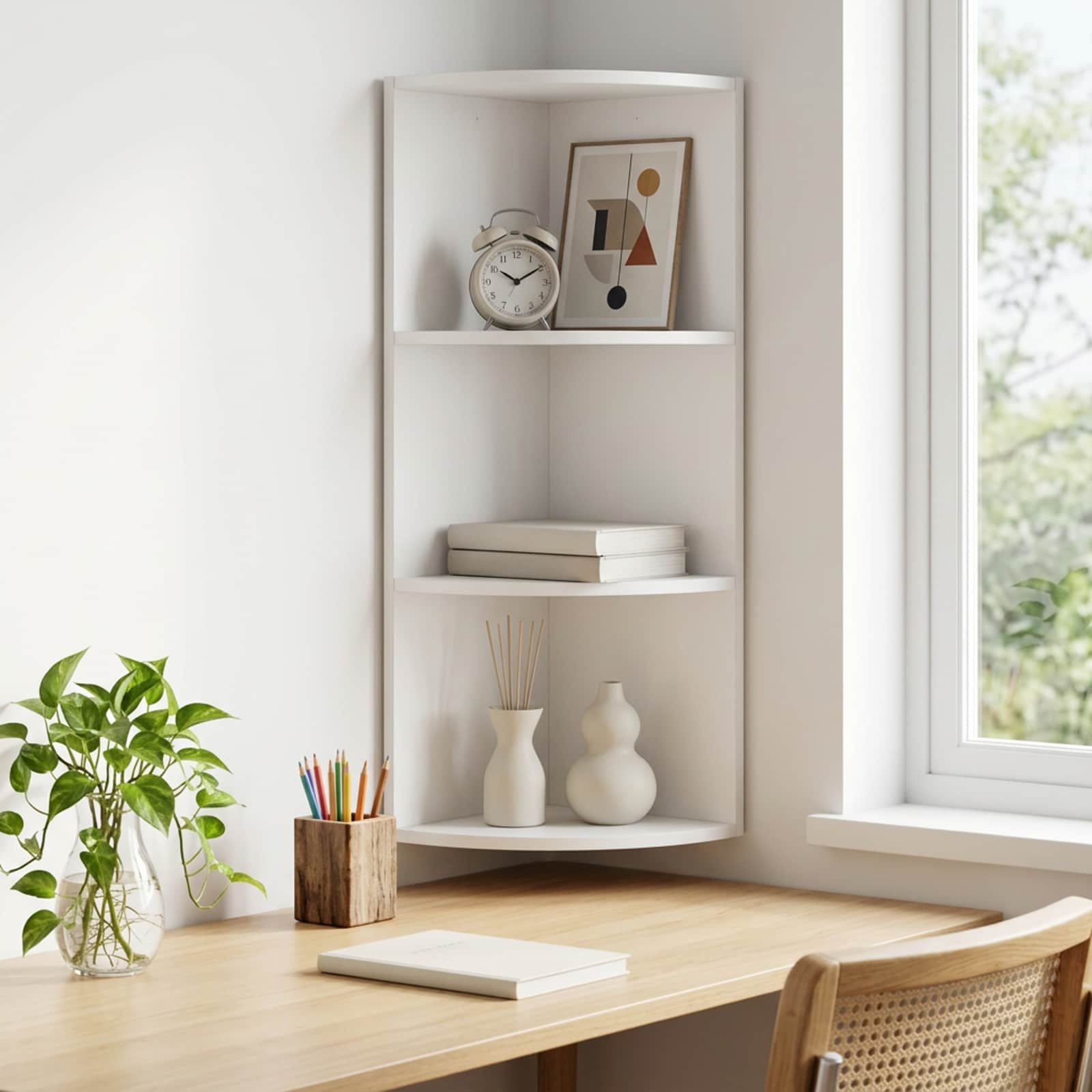 Wall Mounted Corner Shelf 3-Tier 31.5 x 31 x 90 cm