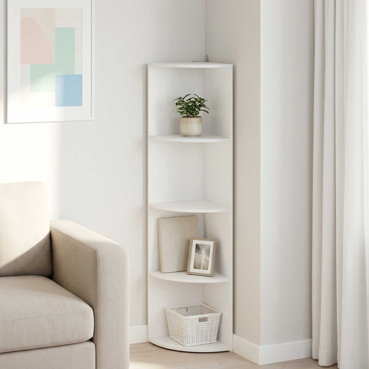 Corner Shelf 4-Tier 31.5 x 31 x 130 cm Engineered Wood White