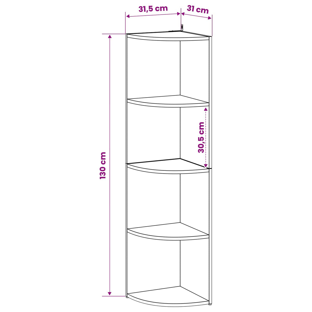 Corner Shelf 4-Tier 31.5 x 31 x 130 cm Engineered Wood White