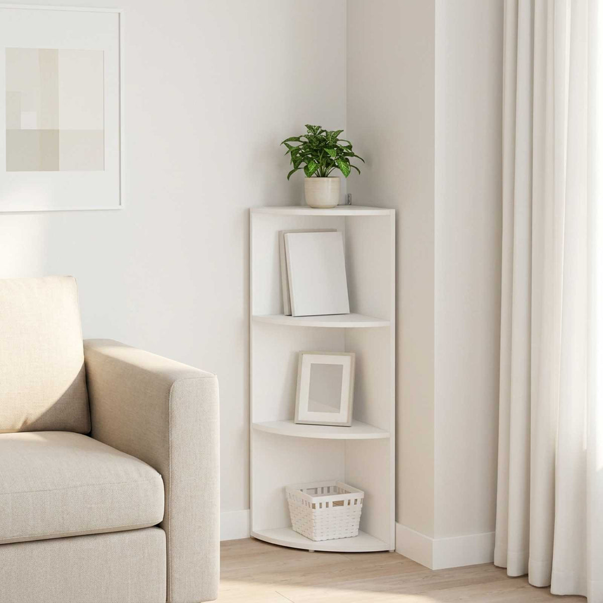 Corner Shelf 3-Tier 31.5 x 31 x 98 cm Engineered Wood White