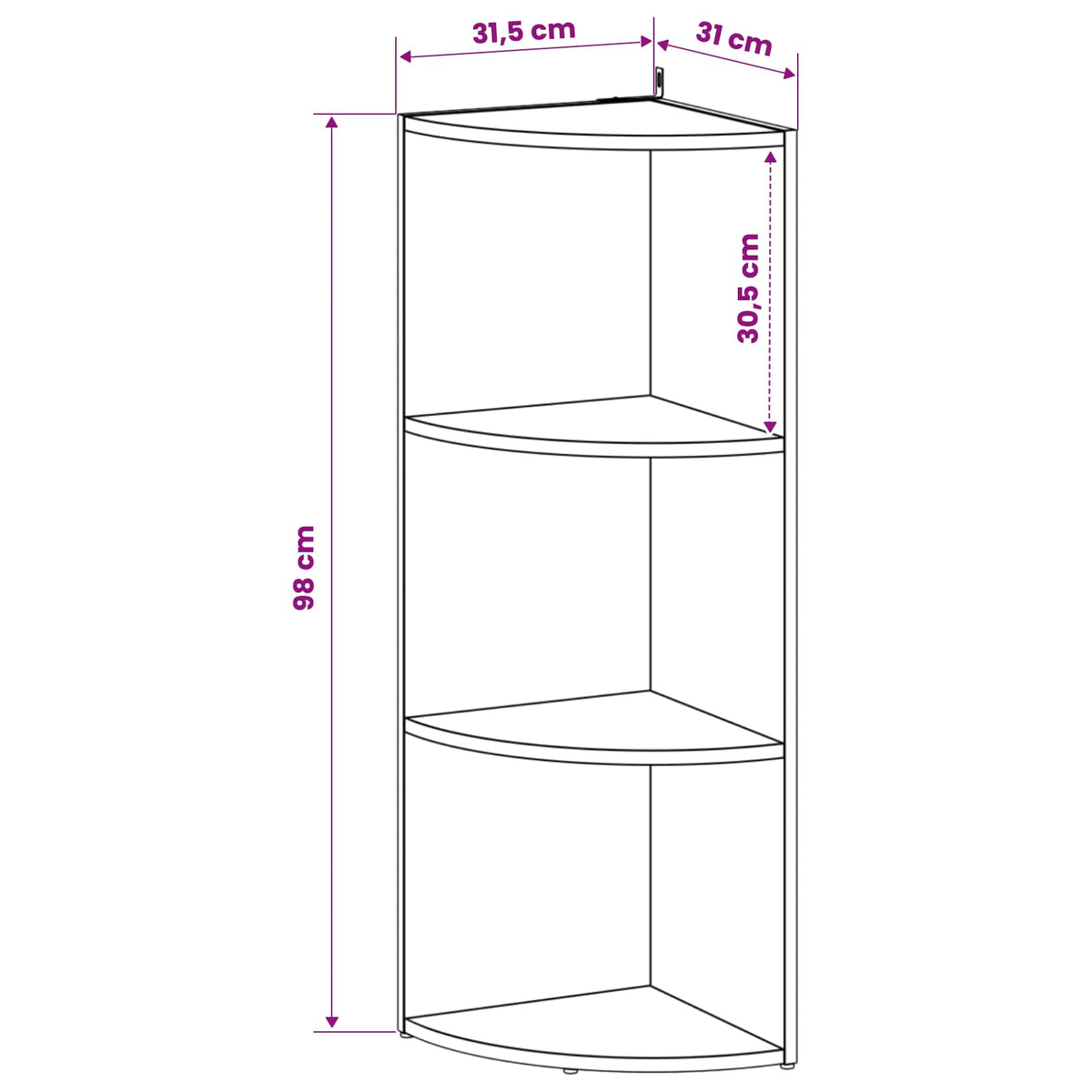 Corner Shelf 3-Tier 31.5 x 31 x 98 cm Engineered Wood White