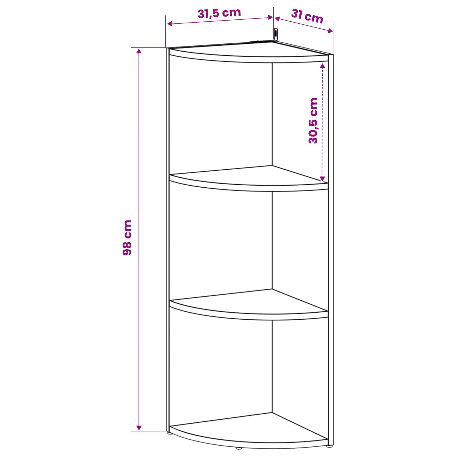 Corner Shelf 3-Tier 31.5 x 31 x 98 cm Engineered Wood White