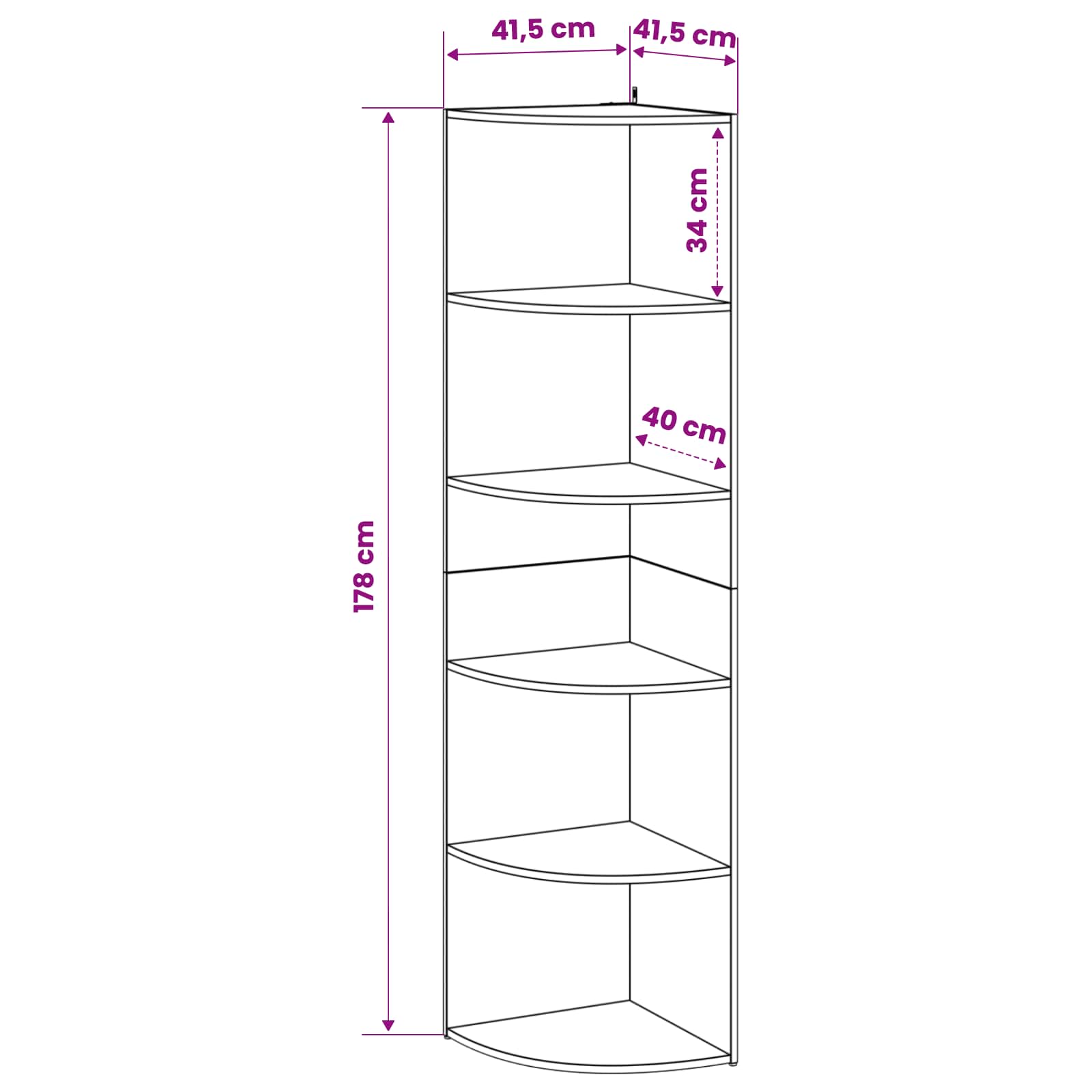 Corner Shelf 5-Tier 41.5 x 41.5 x 178 cm Engineered Wood White