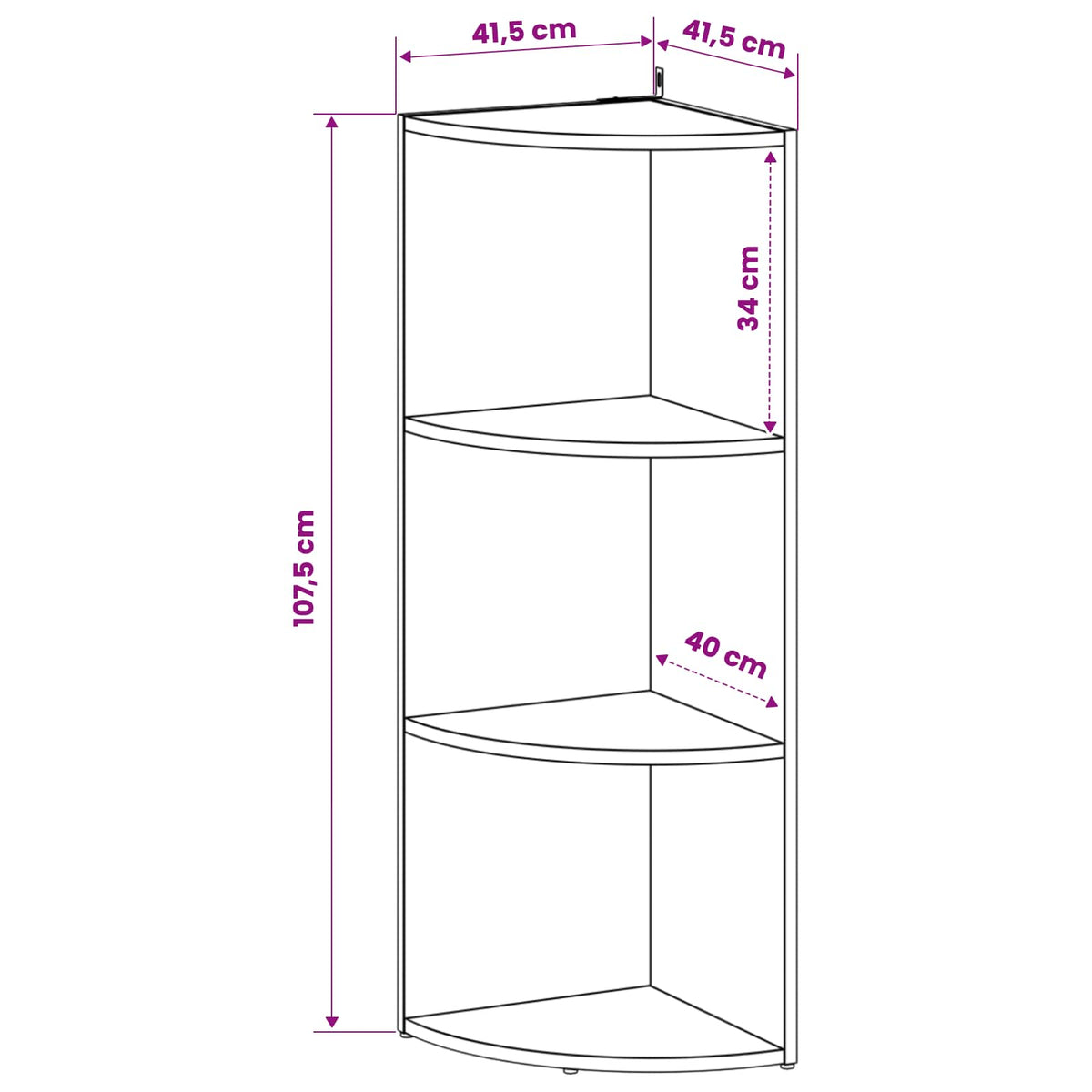 Corner Shelf 3-Tier 41.5 x 41.5 x 107.5 cm Engineered Wood