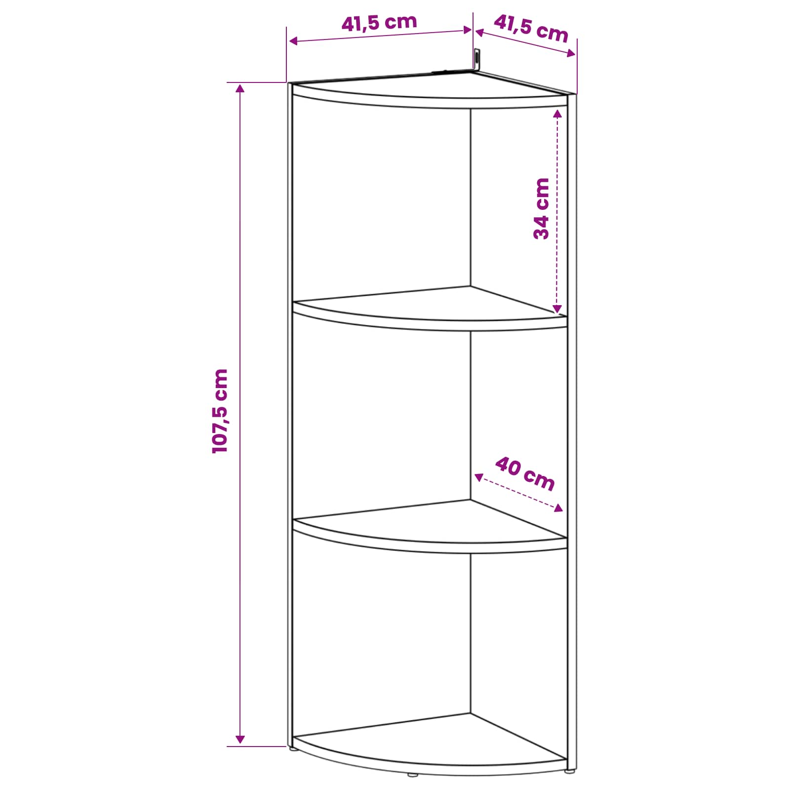 Corner Shelf 3-Tier 41.5 x 41.5 x 107.5 cm Engineered Wood