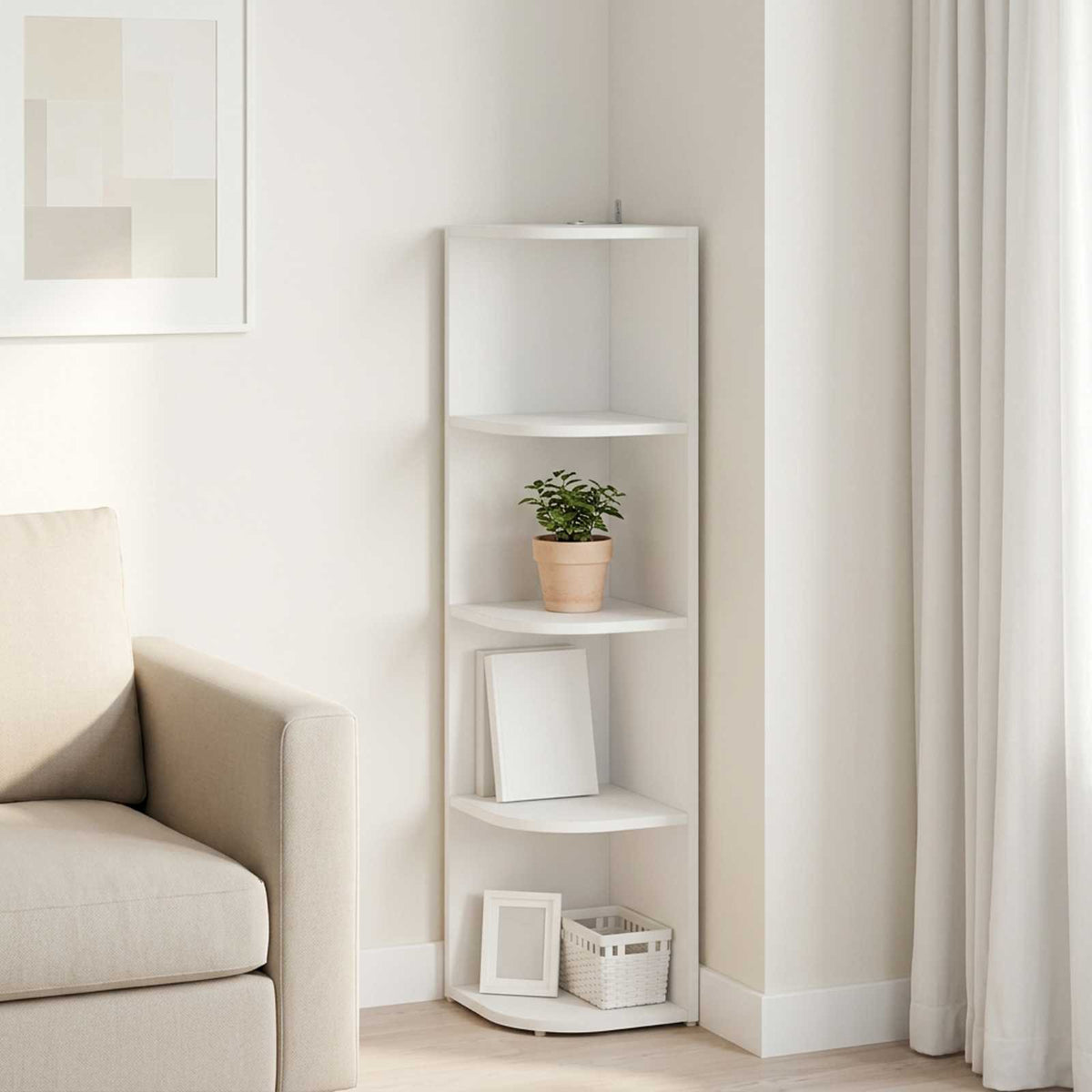 Corner Shelf 4-Tier 25 x 31 x 105.5 cm Engineered Wood White