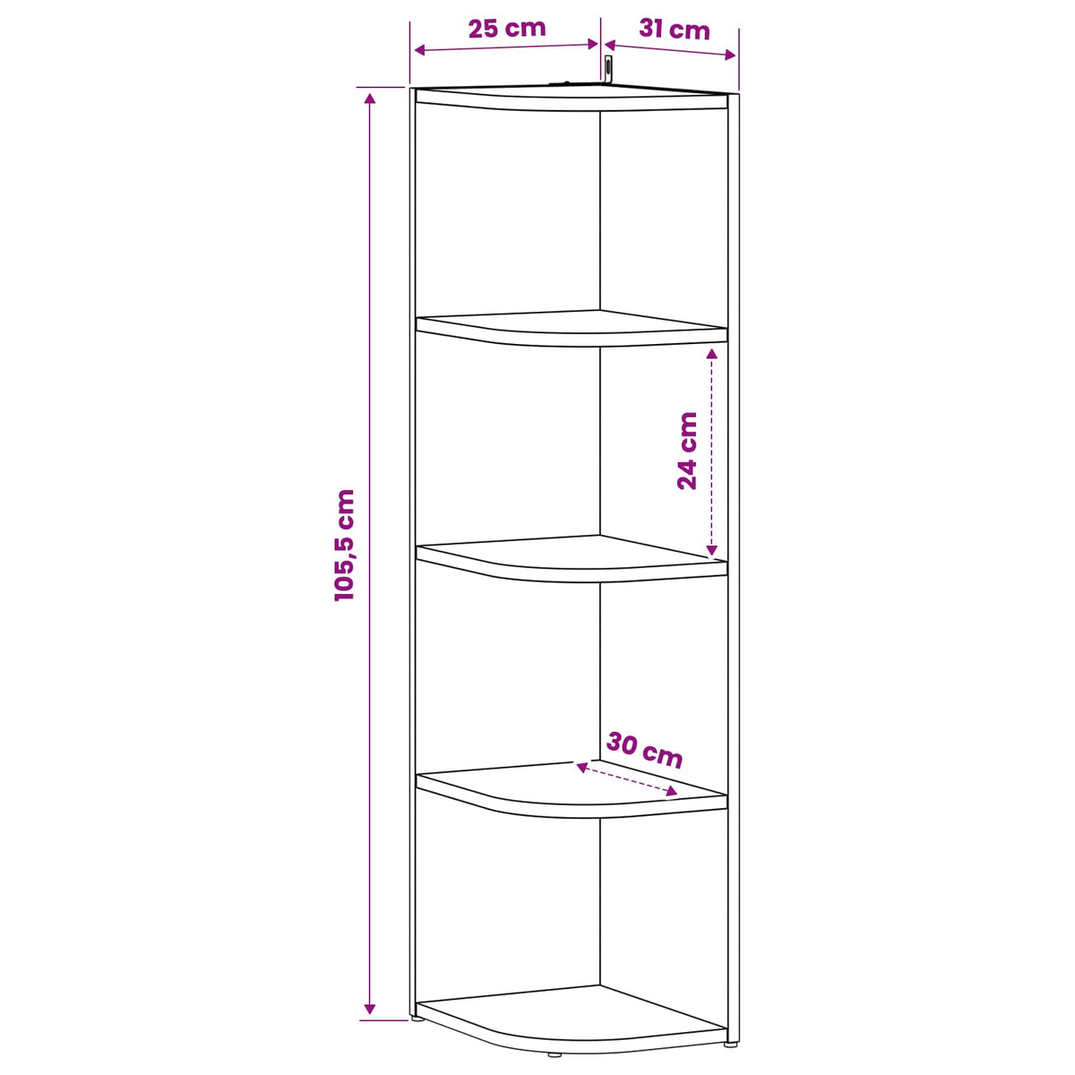 Corner Shelf 4-Tier 25 x 31 x 105.5 cm Engineered Wood White