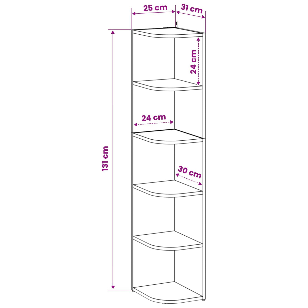 Corner Shelf 5-Tier 25 x 31 x 131 cm Engineered Wood White