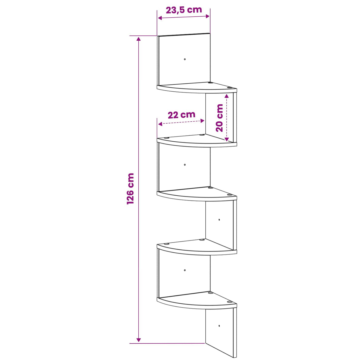 Wall Mounted Corner Shelf White 23.5 x 23.5 x 126 cm
