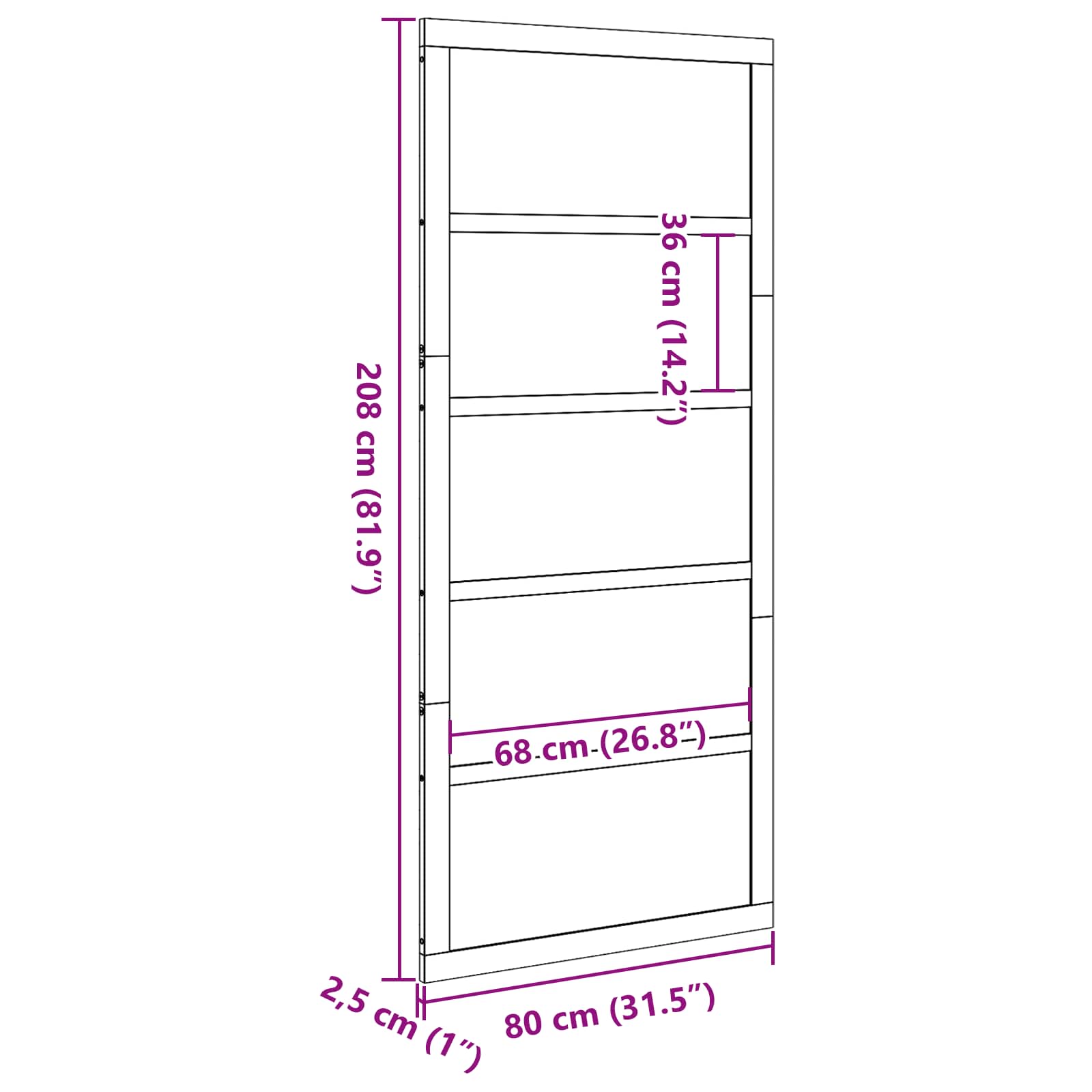 Barn Door White 80 x 2,5 x 208 cm Solid Pine Wood