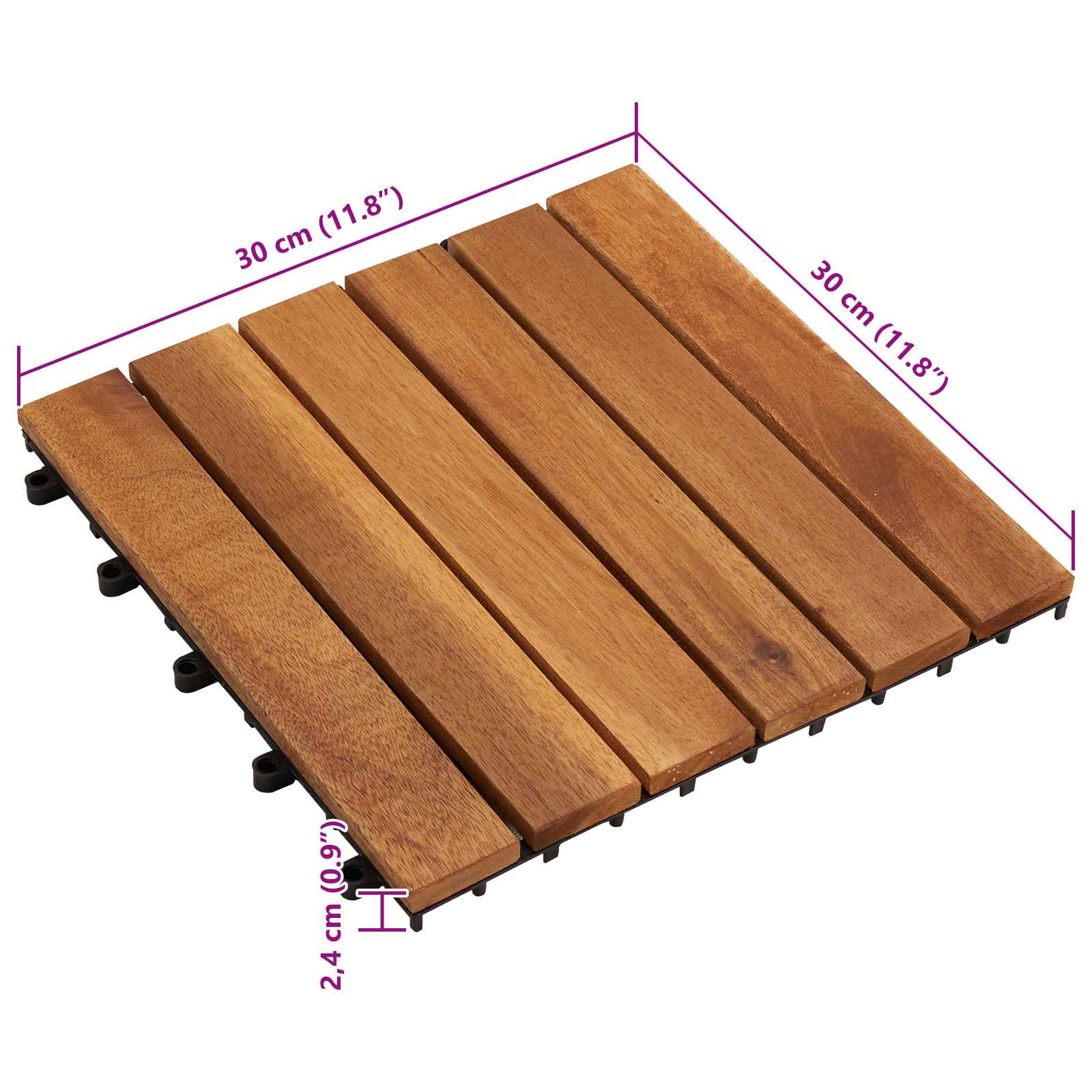 Decking Tile 30 pcs Brown 30 x 30 cm Acacia Hardwood