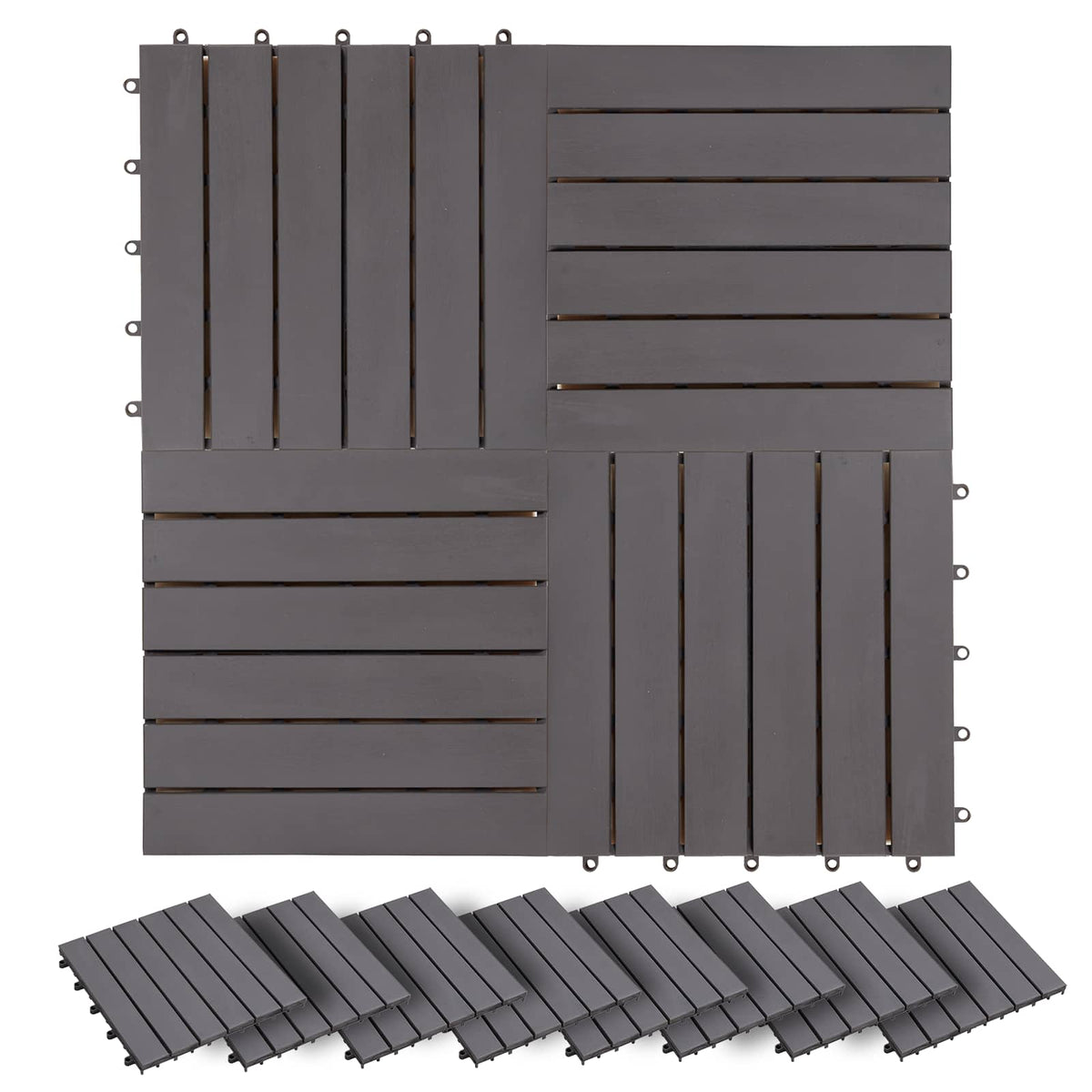 Decking Tile 30 pcs Grey 30 x 30 cm Acacia Hardwood