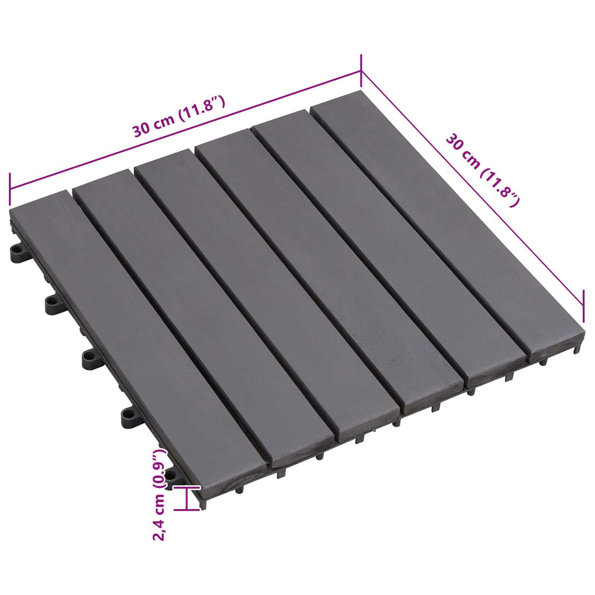 Decking Tile 30 pcs Grey 30 x 30 cm Acacia Hardwood