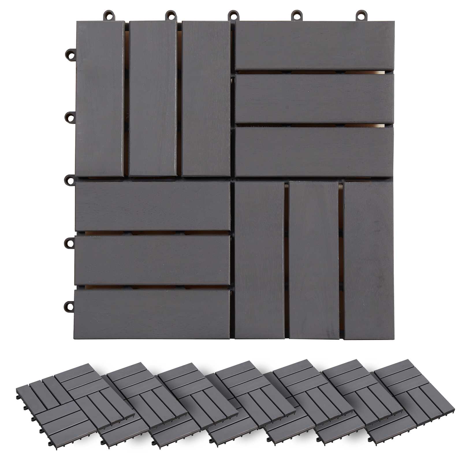 Decking Tile 30 pcs Grey 30 x 30 cm Acacia Hardwood