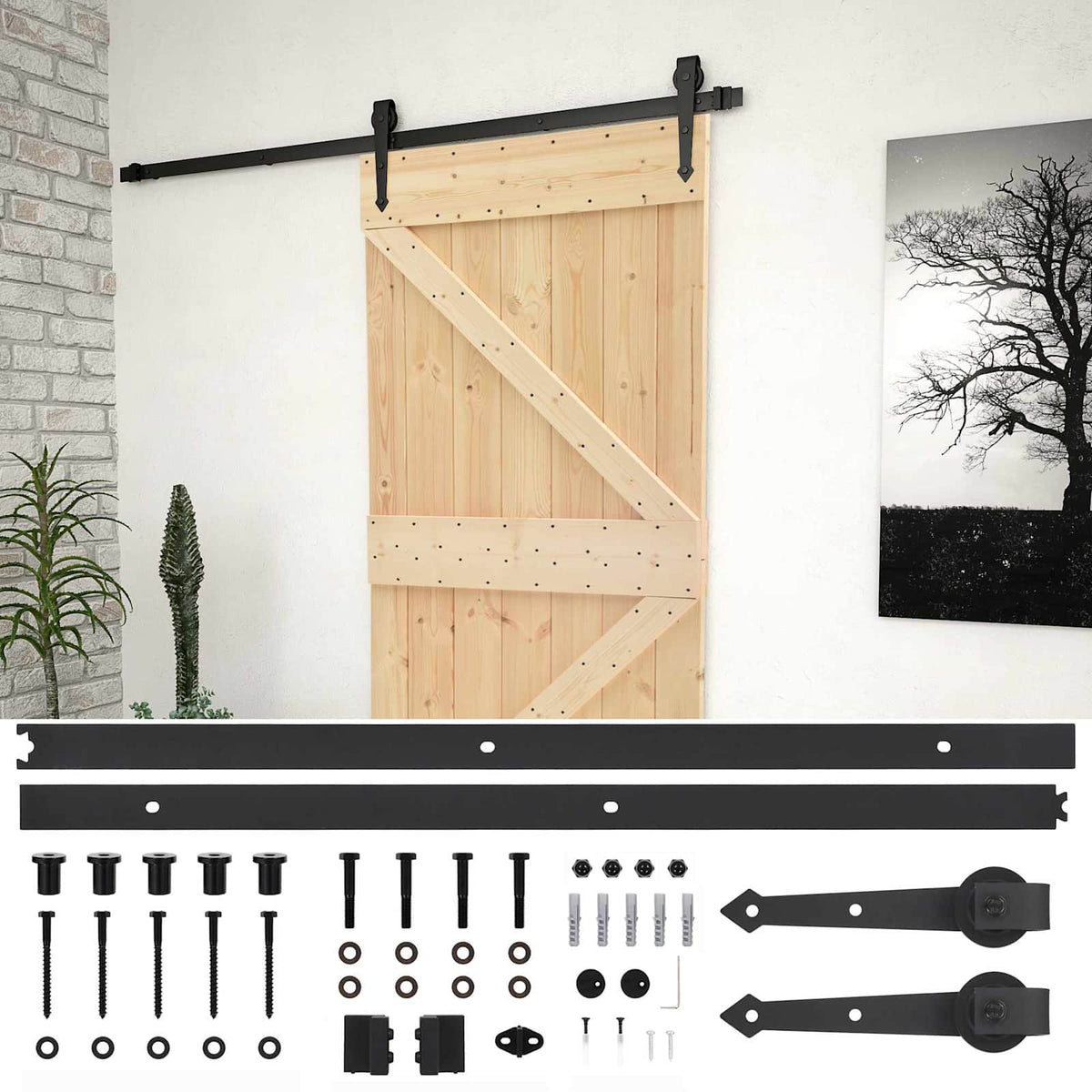 Sliding Door Natural and Black 80 x 210 cm Solid Pine Wood