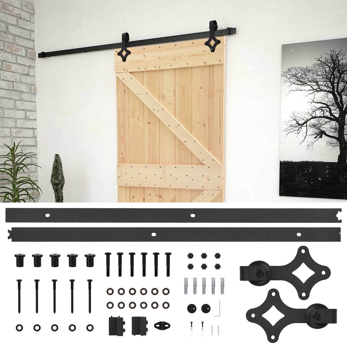 Sliding Door Natural and Black 90 x 210 cm Solid Pine Wood