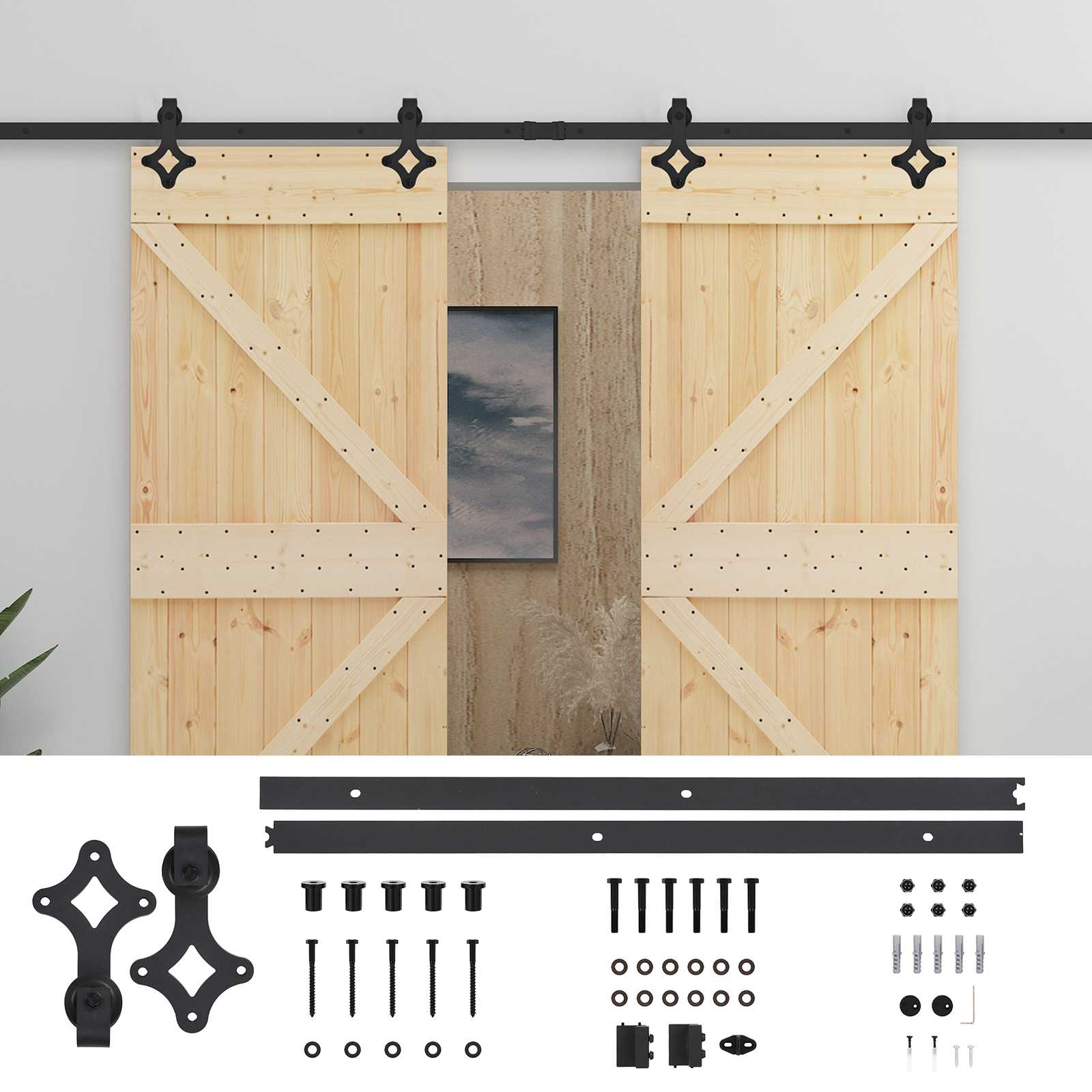 Sliding Door 2 pcs Natural and Black Solid Pine Wood