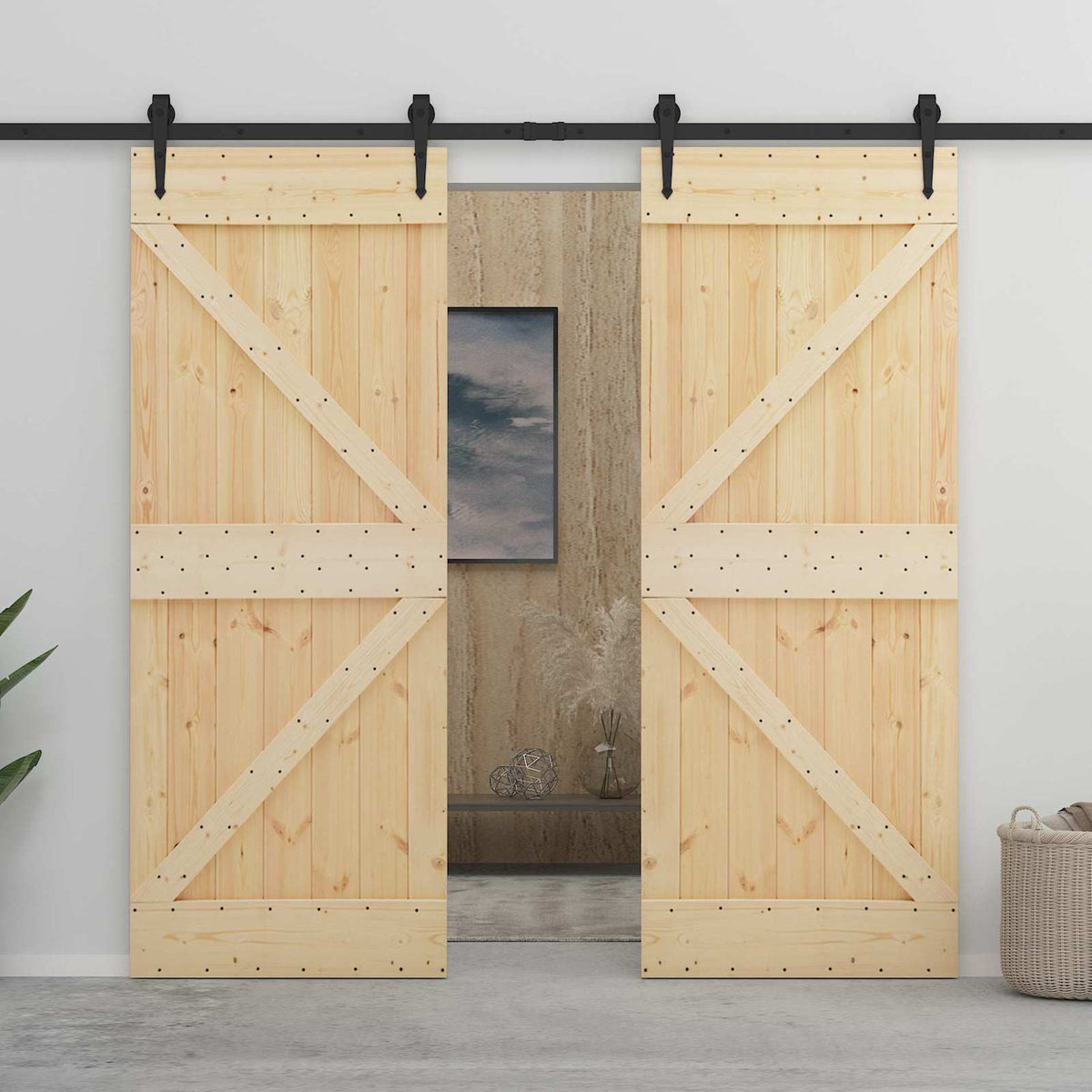 Sliding Door 2 pcs 90 x 210 cm Solid Pine Wood