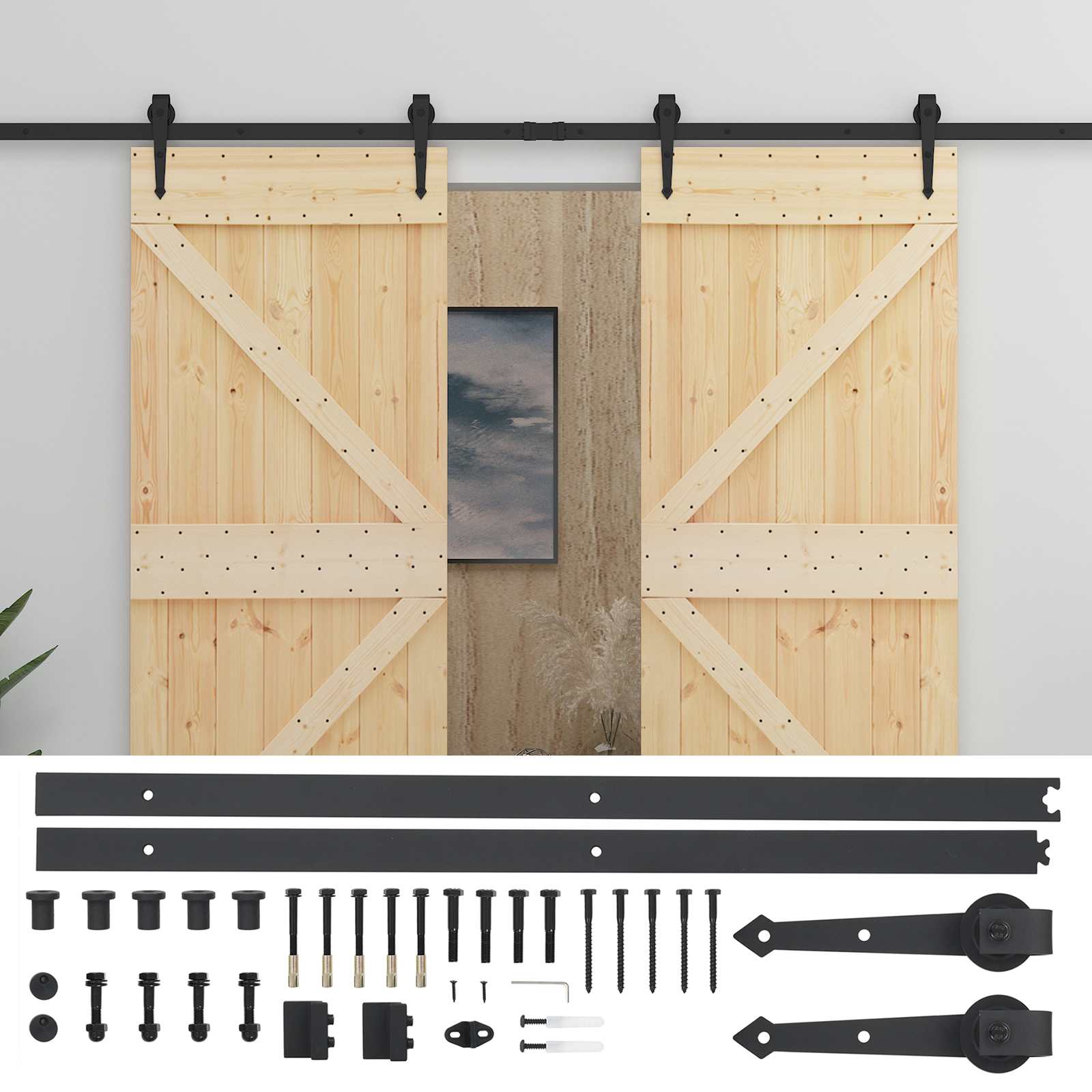 Sliding Door 2 pcs Natural and Black Solid Pine Wood
