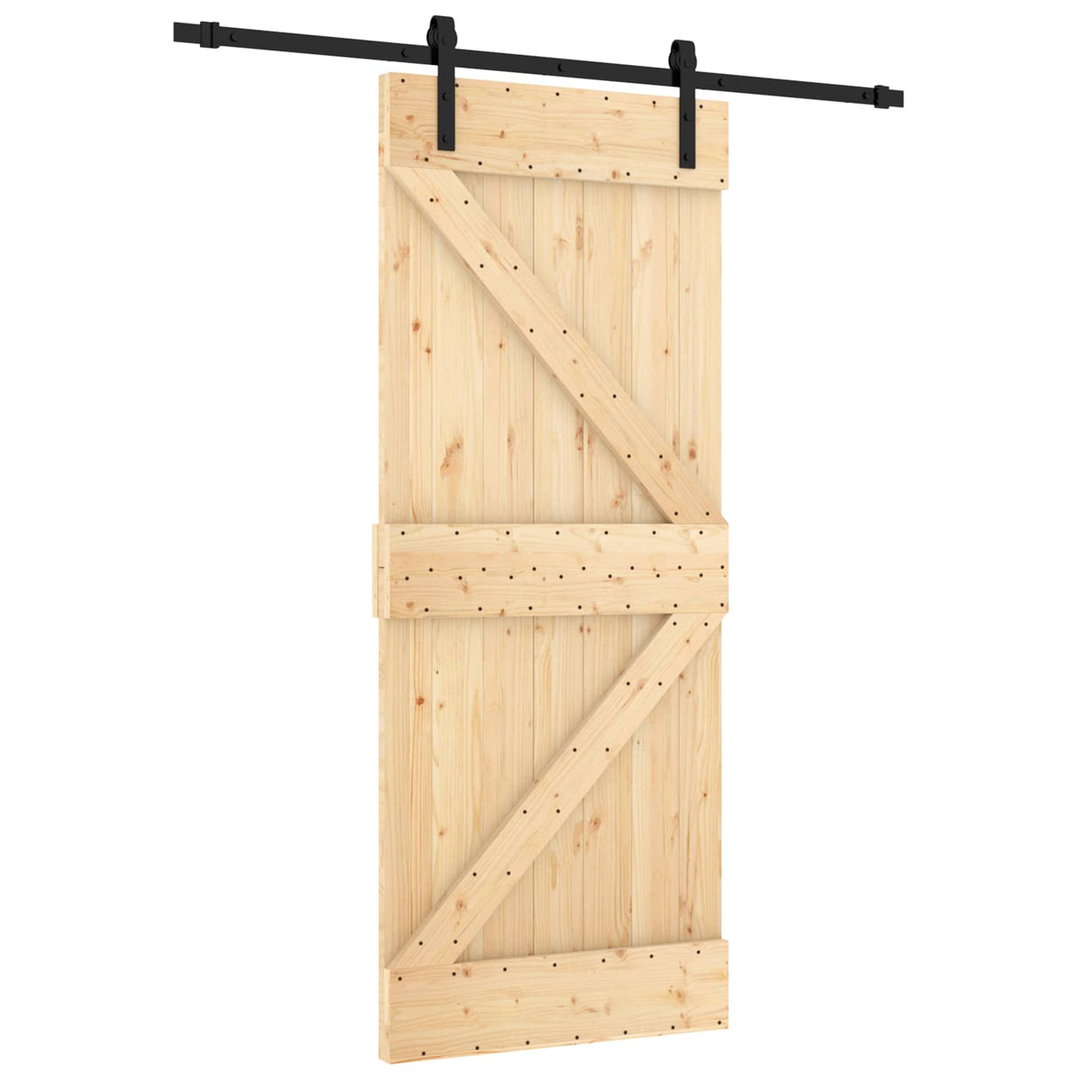 Sliding Door Natural and Black 85 x 210 cm Solid Pine Wood