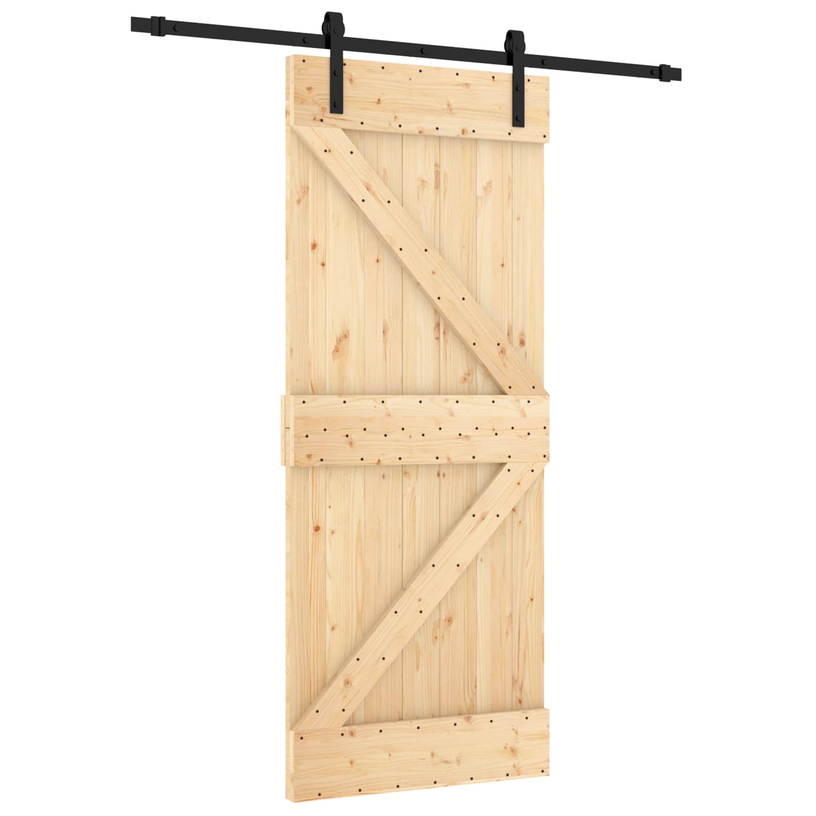 Sliding Door Natural and Black 85 x 210 cm Solid Pine Wood