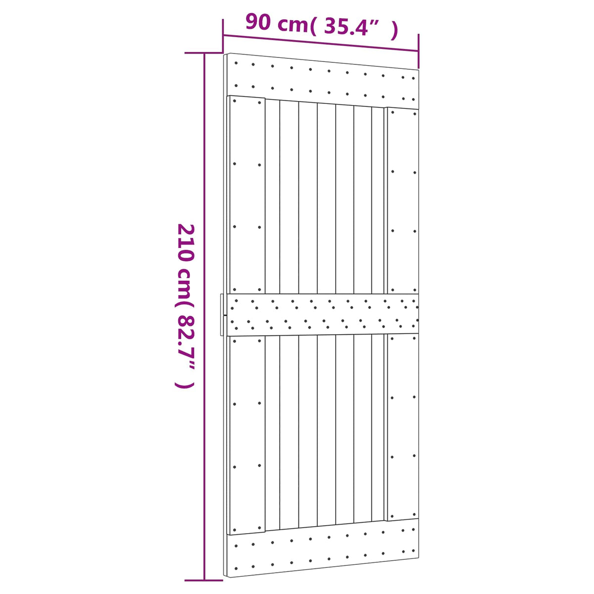 Sliding Door Natural and Black 90 x 210 cm Solid Pine Wood
