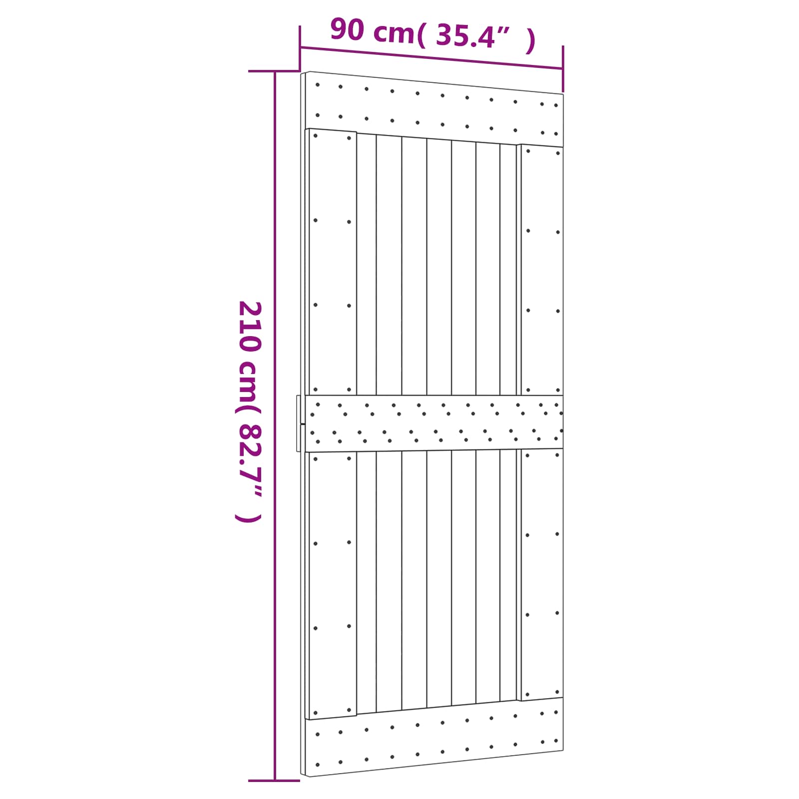 Sliding Door Natural and Black 90 x 210 cm Solid Pine Wood