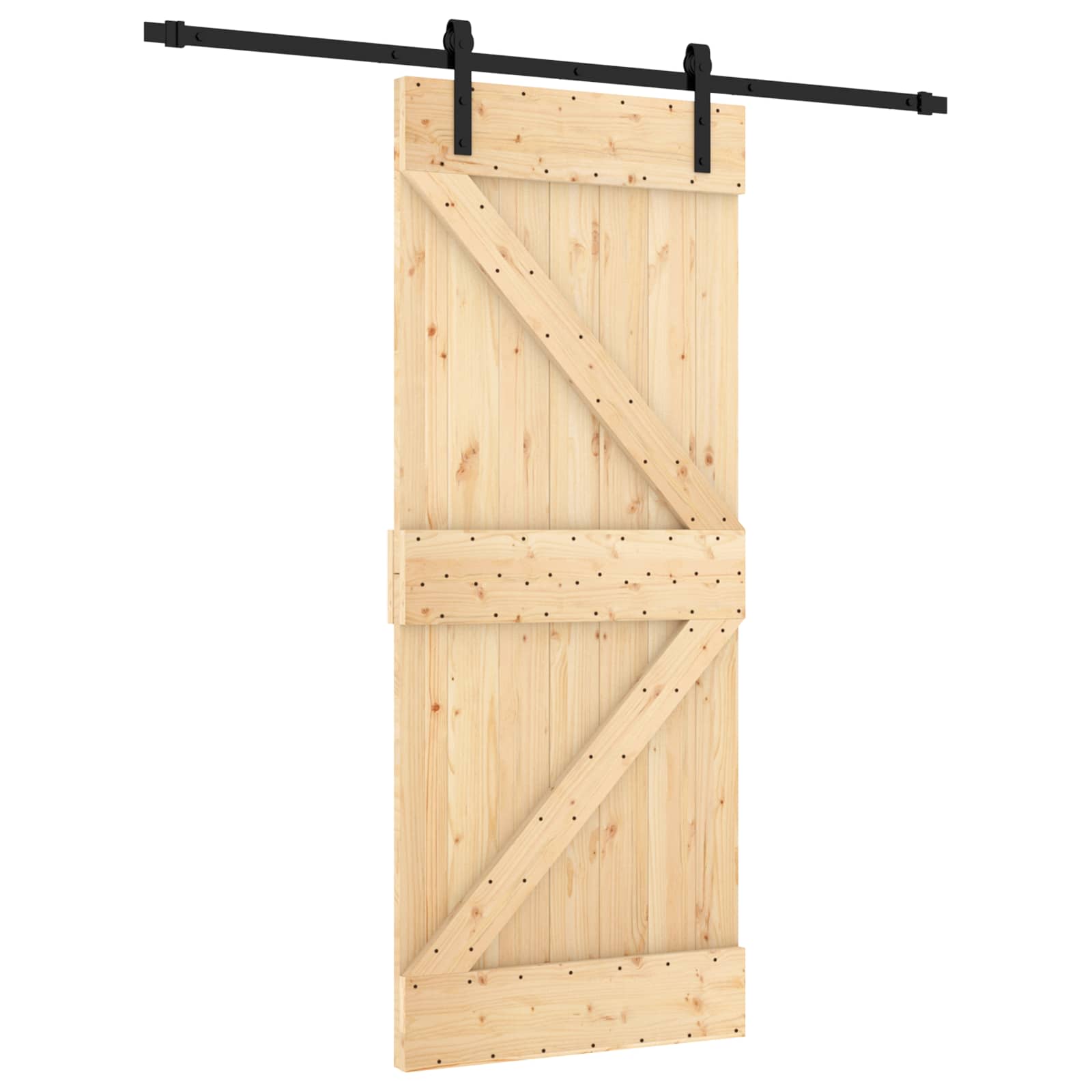 Sliding Door Natural and Black 85 x 210 cm Solid Pine Wood