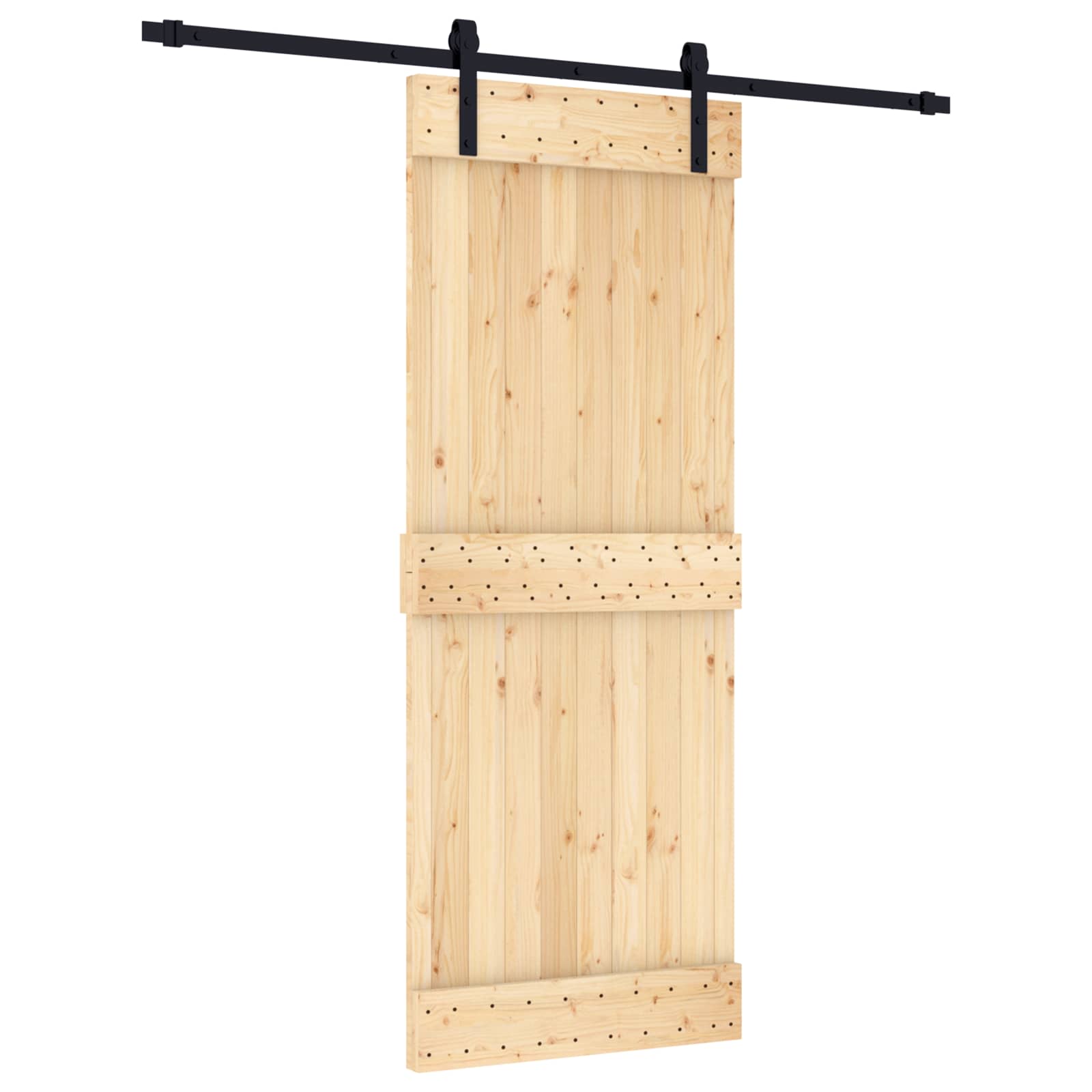 Sliding Door Natural and Black 80 x 210 cm Solid Pine Wood