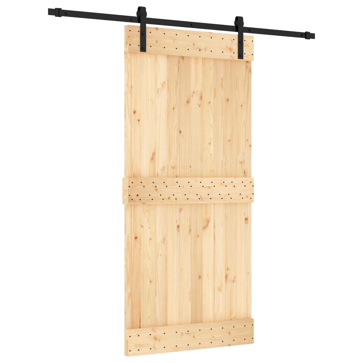 Sliding Door Natural and Black 95 x 210 cm Solid Pine Wood
