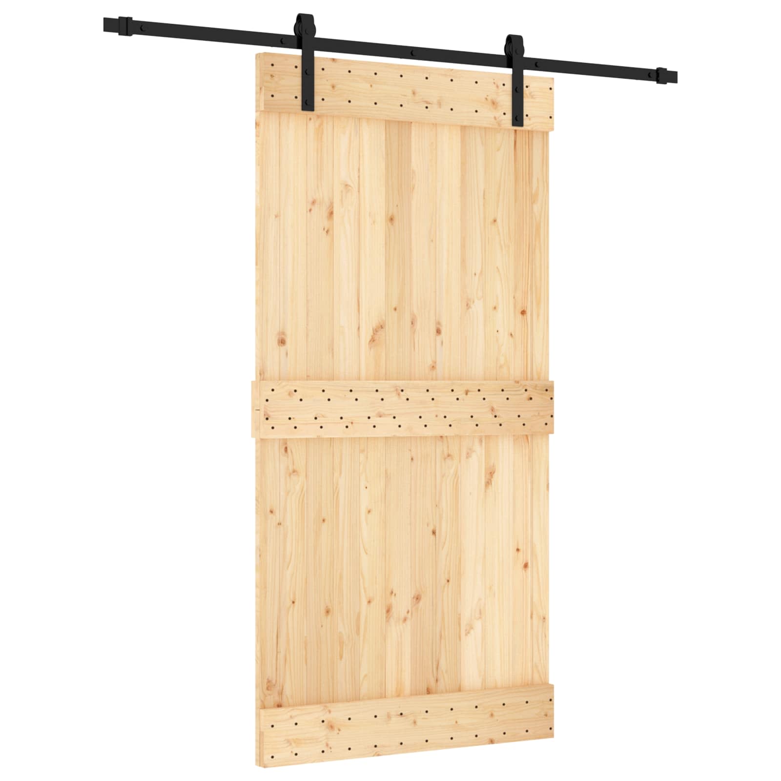 Sliding Door Natural and Black 100 x 210 cm Solid Pine Wood