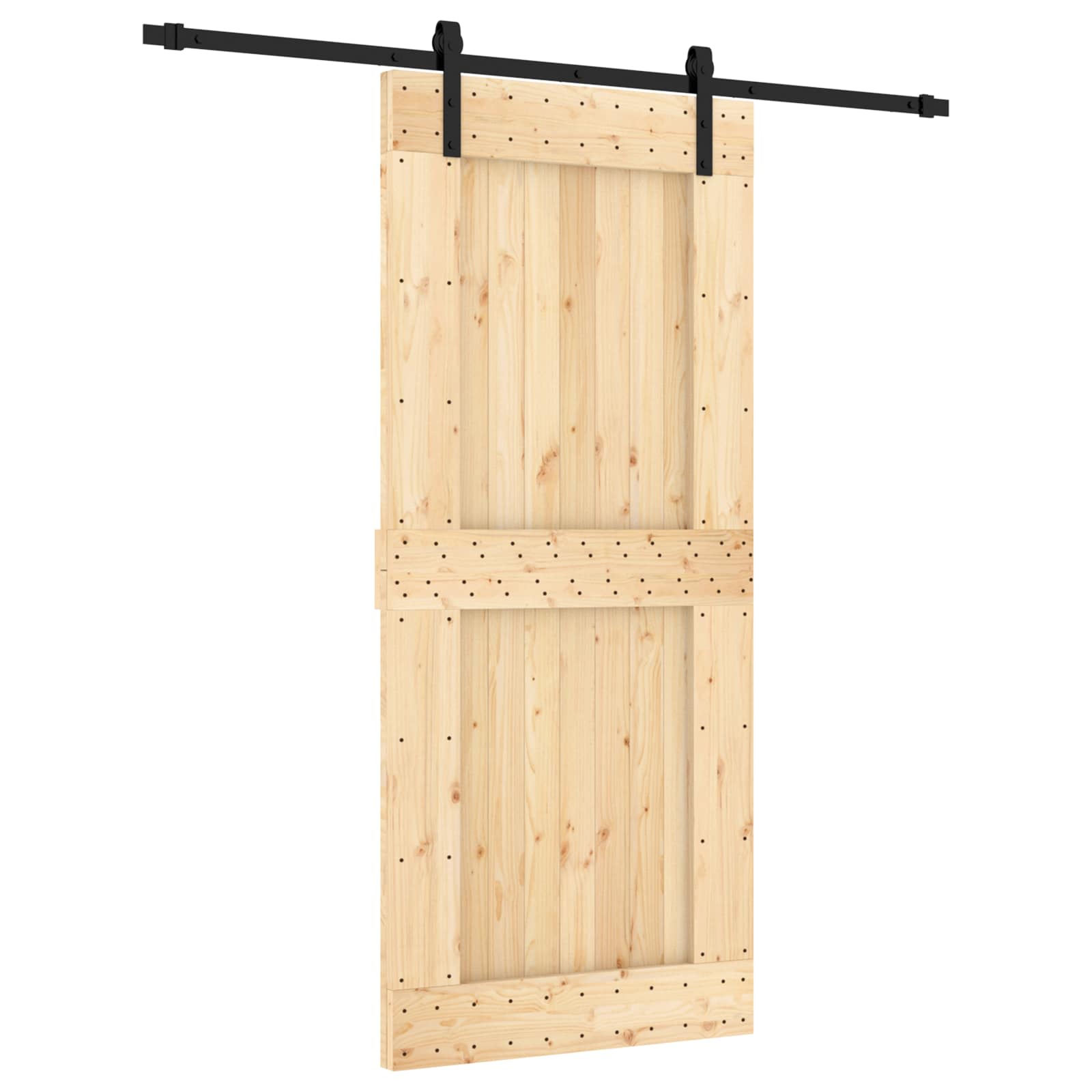 Sliding Door Natural and Black 90 x 210 cm Solid Pine Wood