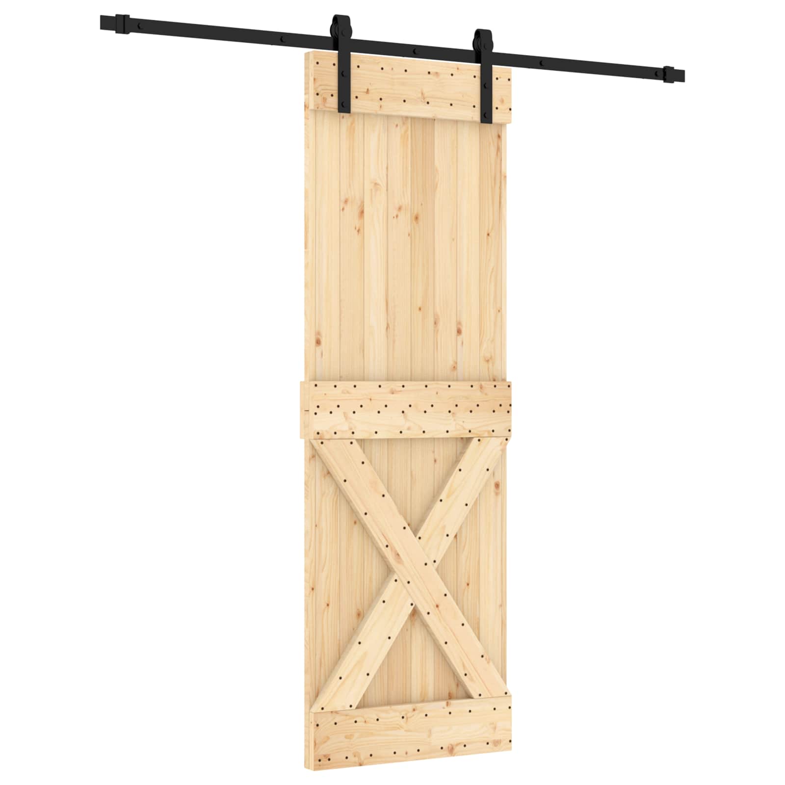 Sliding Door Natural and Black 70 x 210 cm Solid Pine Wood