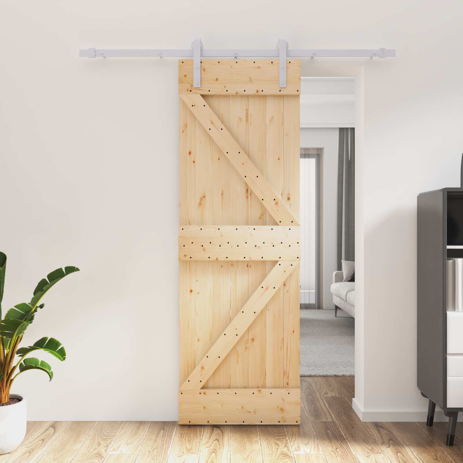 Sliding Door Natural and White 70 x 210 cm Solid Pine Wood