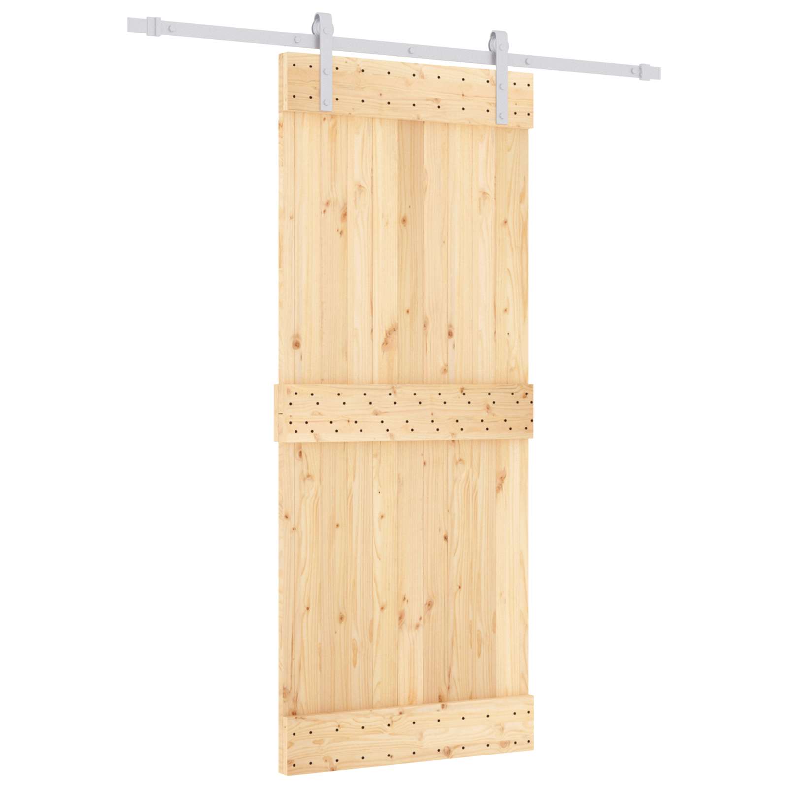 Sliding Door Natural and White 85 x 210 cm Solid Pine Wood