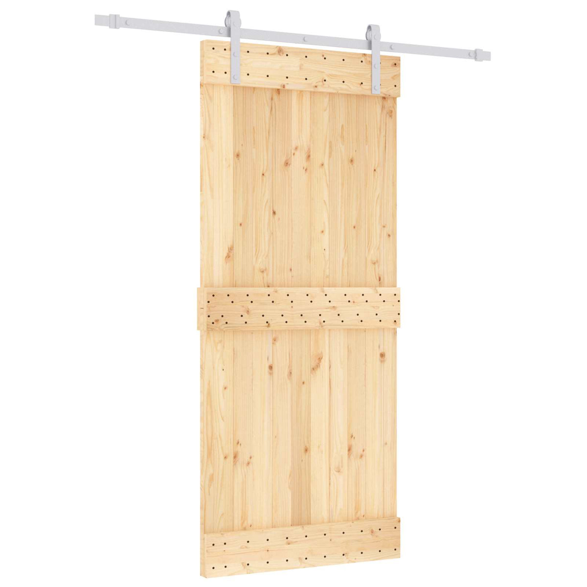 Sliding Door Natural and White 90 x 210 cm Solid Pine Wood