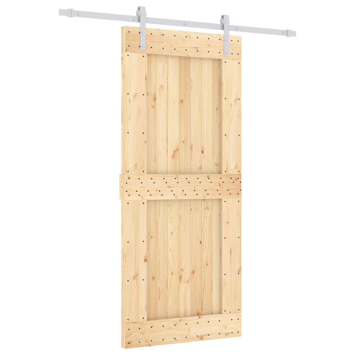 Sliding Door Natural and White 90 x 210 cm Solid Pine Wood