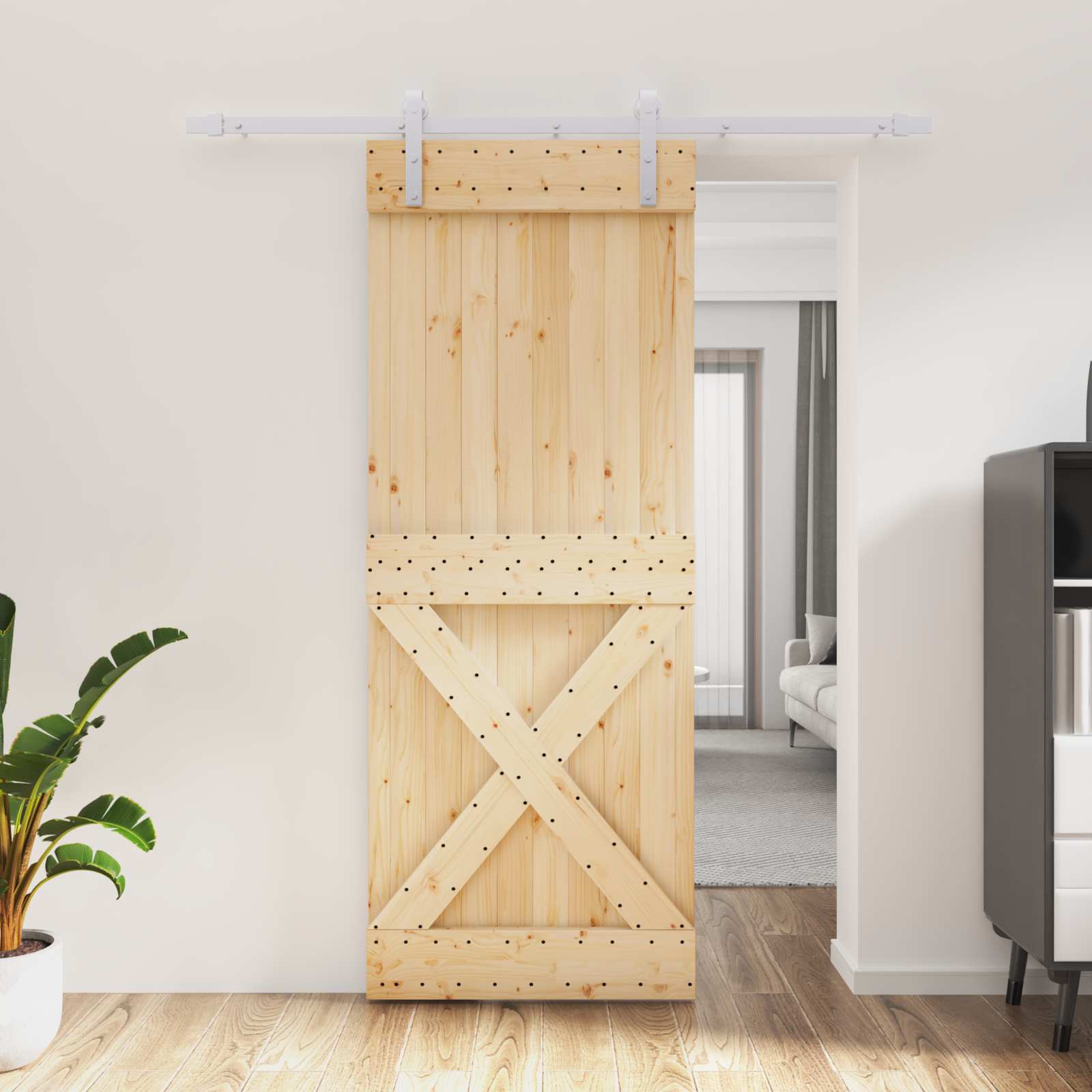 Sliding Door Natural and White 80 x 210 cm Solid Pine Wood