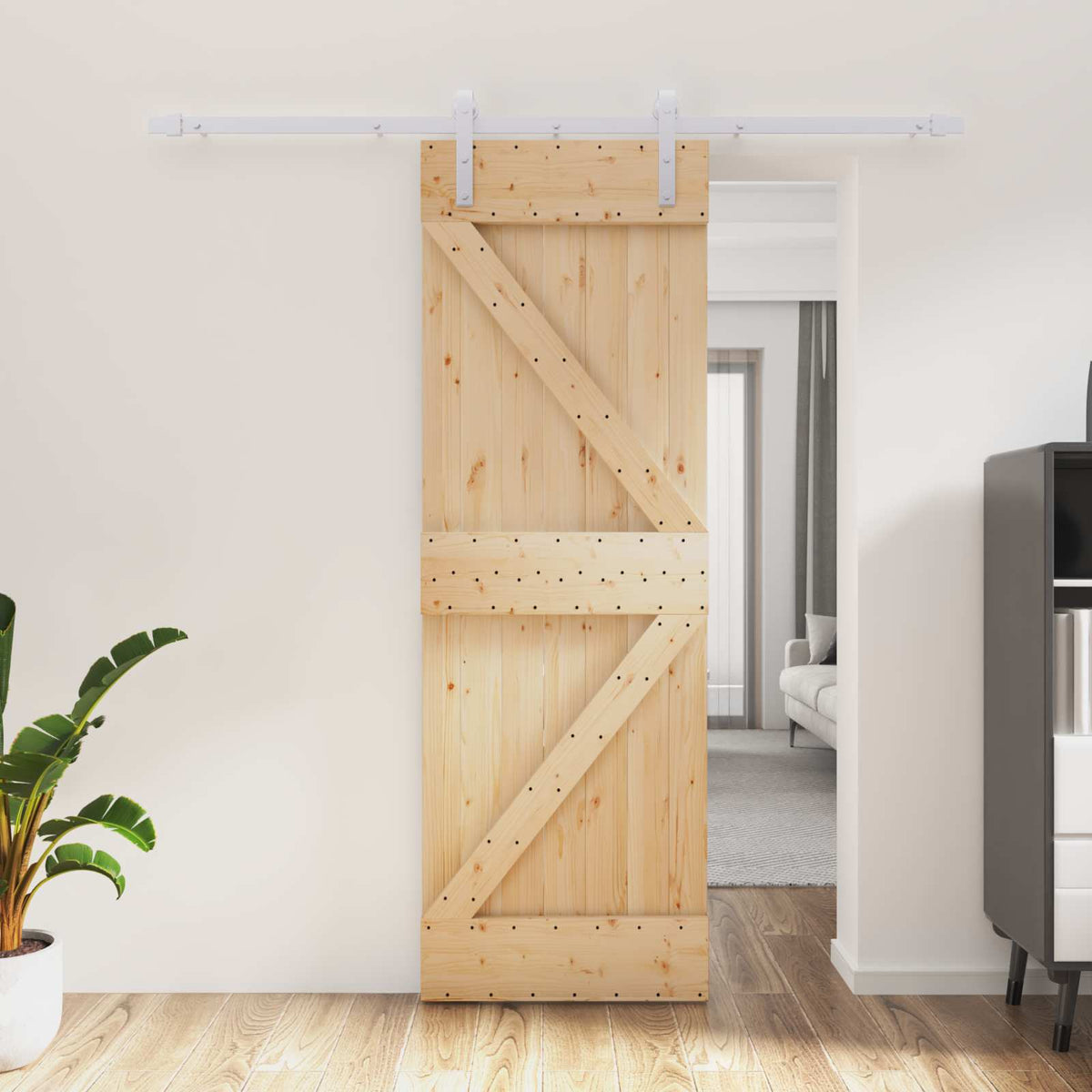 Sliding Door Natural and White 70 x 210 cm Solid Pine Wood