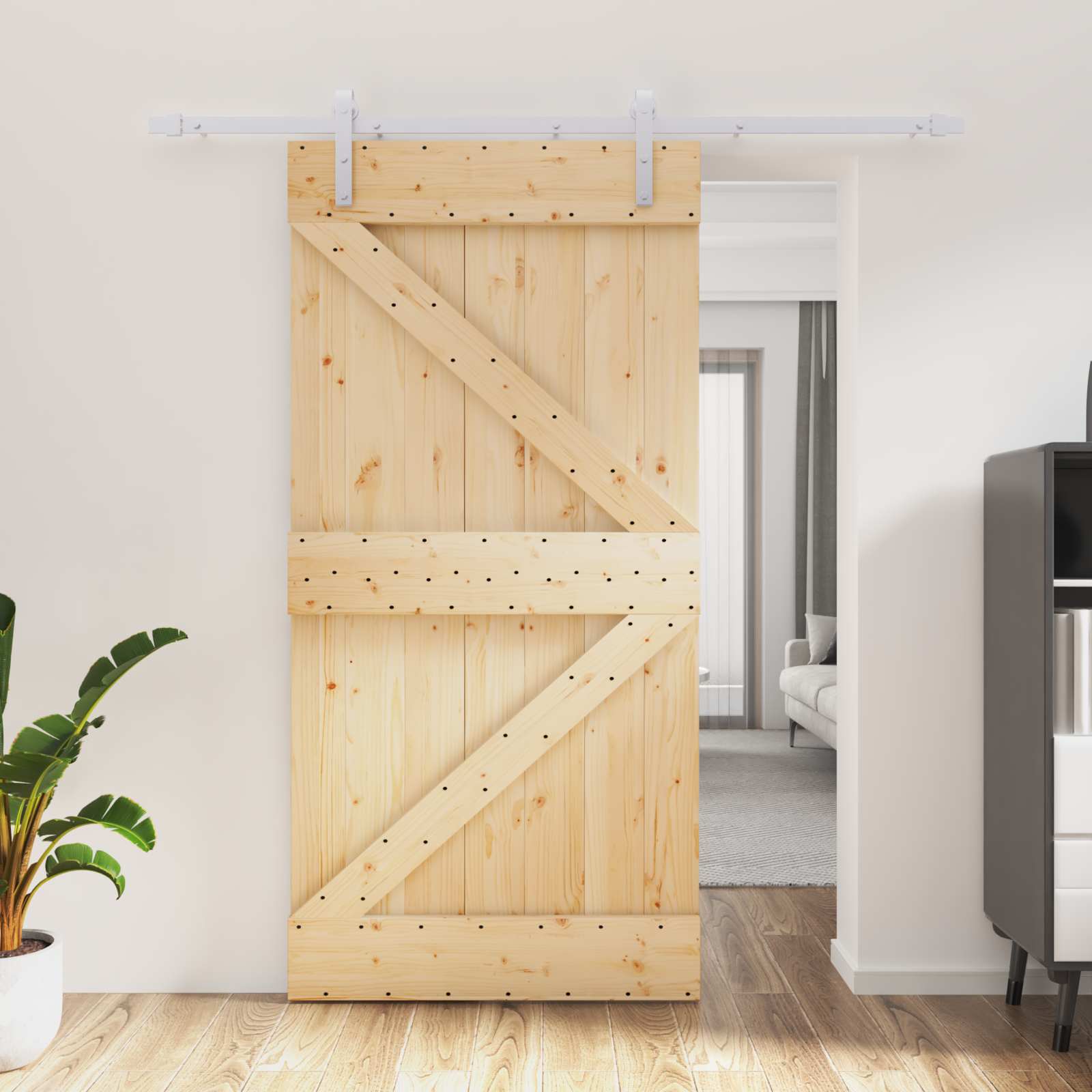 Sliding Door Natural and White 100 x 210 cm Solid Pine Wood