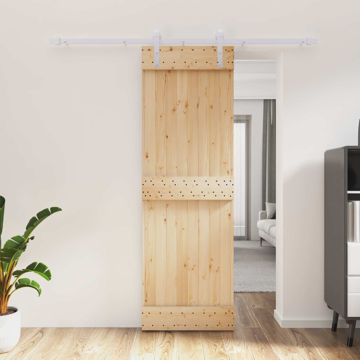Sliding Door Natural and White 70 x 210 cm Solid Pine Wood