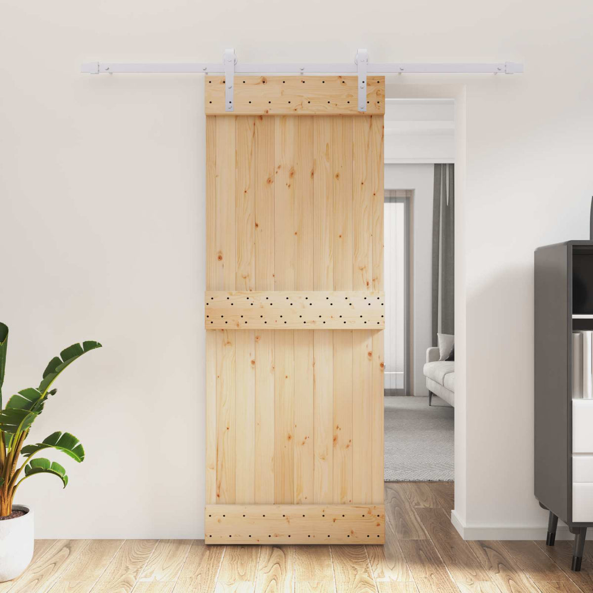 Sliding Door Natural and White 80 x 210 cm Solid Pine Wood